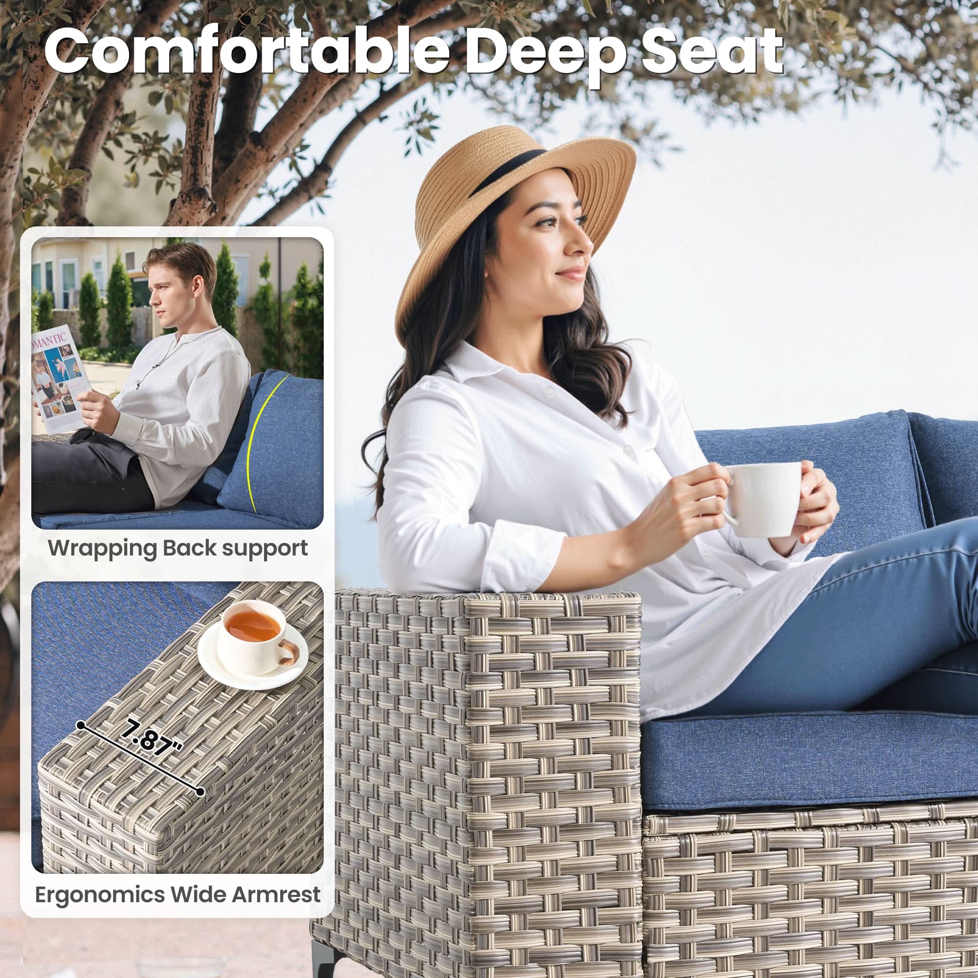 OVIOS 5 Pieces Patio Furniture Set Outdoor Sectional Sofa Couch with Comfy Cushions Deep Seat