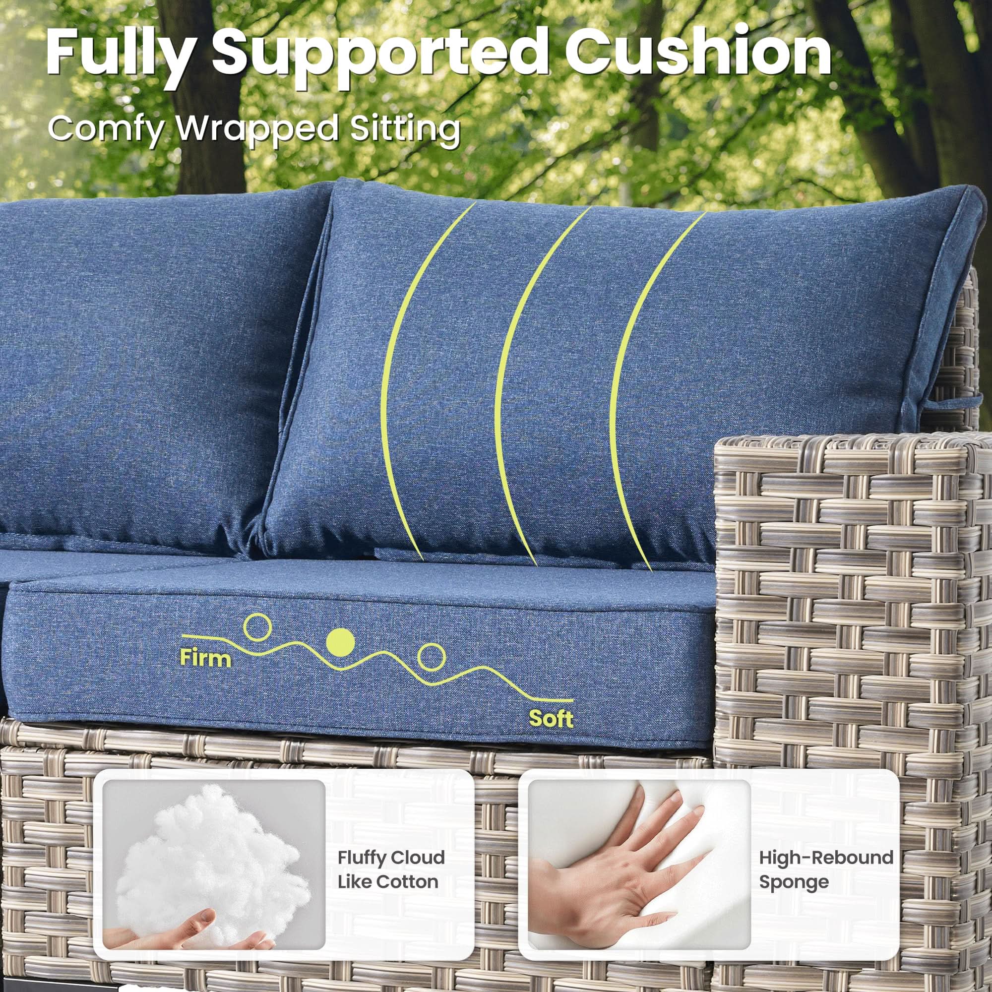 OVIOS 5 Pieces Patio Furniture Set Outdoor Sectional Sofa Couch with Comfy Cushions Deep Seat