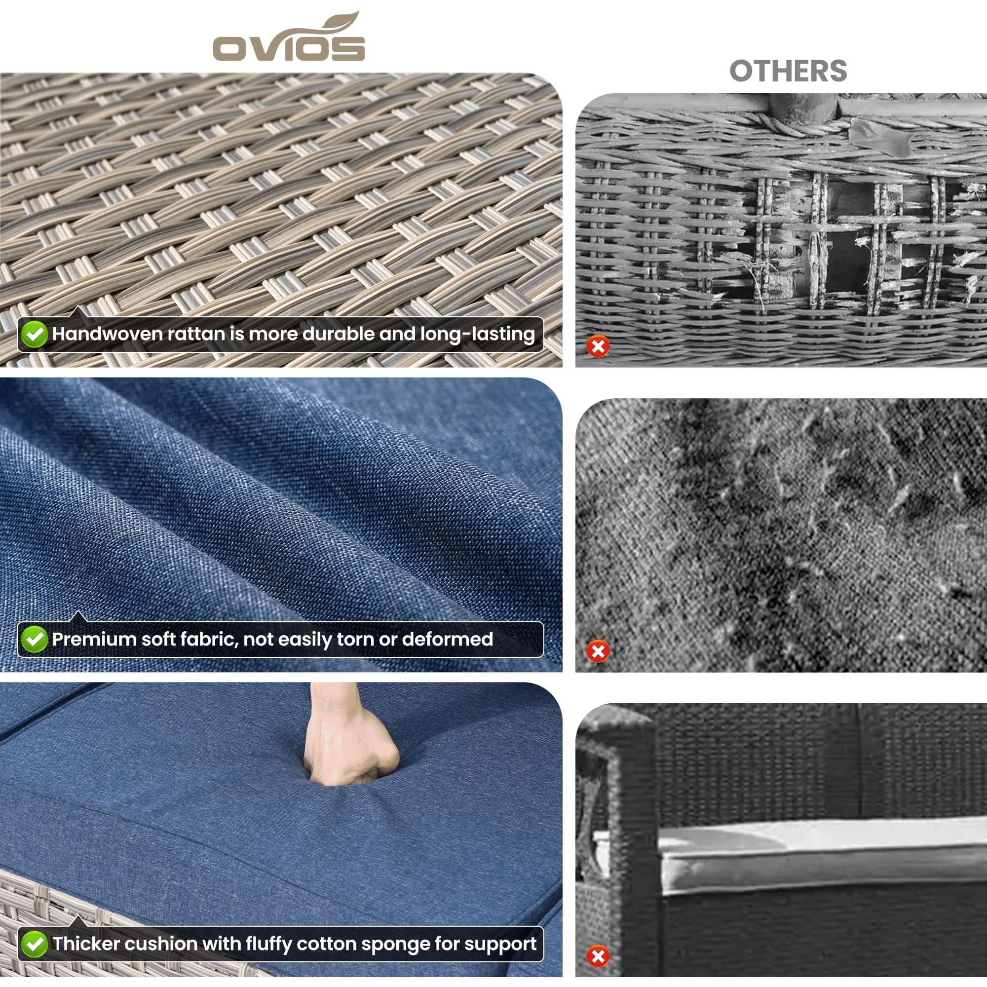 OVIOS 5 Pieces Patio Furniture Set Outdoor Sectional Sofa Couch with Comfy Cushions Deep Seat