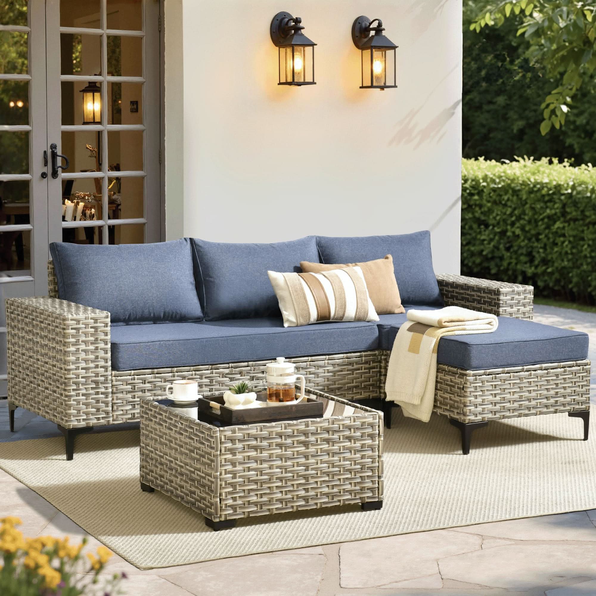 OVIOS 5 Pieces Patio Furniture Set Outdoor Sectional Sofa Couch with Comfy Cushions Deep Seat