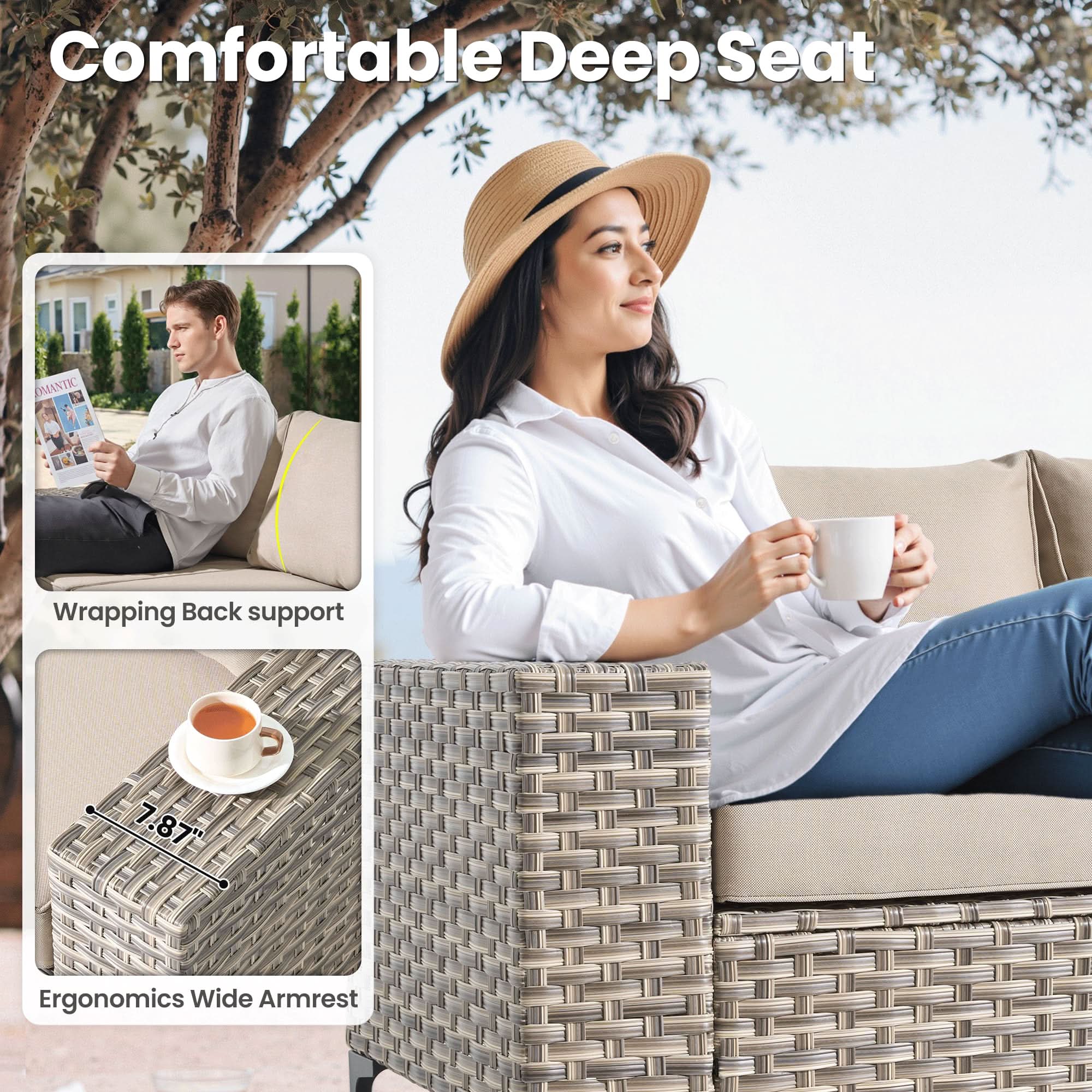 OVIOS 5 Pieces Patio Furniture Set Outdoor Sectional Sofa Couch with Comfy Cushions Deep Seat