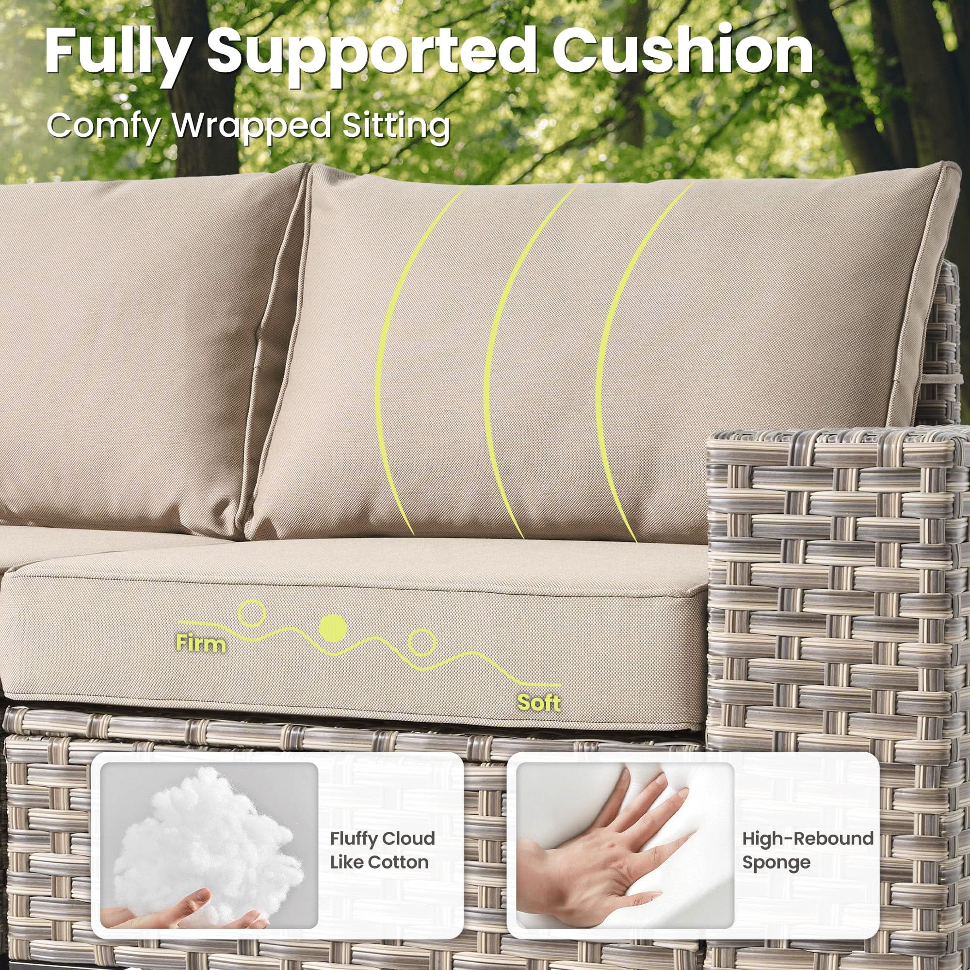 OVIOS 5 Pieces Patio Furniture Set Outdoor Sectional Sofa Couch with Comfy Cushions Deep Seat