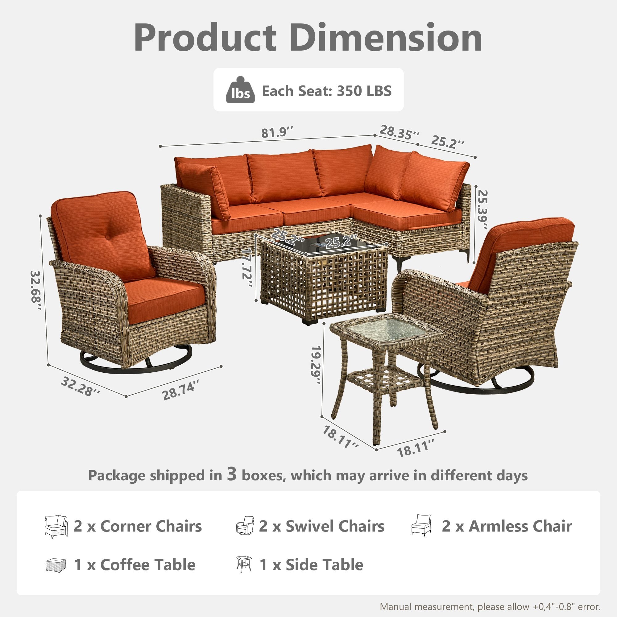 OVIOS Outdoor Wicker Patio Conversation Set with Swivel Rocking Chairs for Backyard