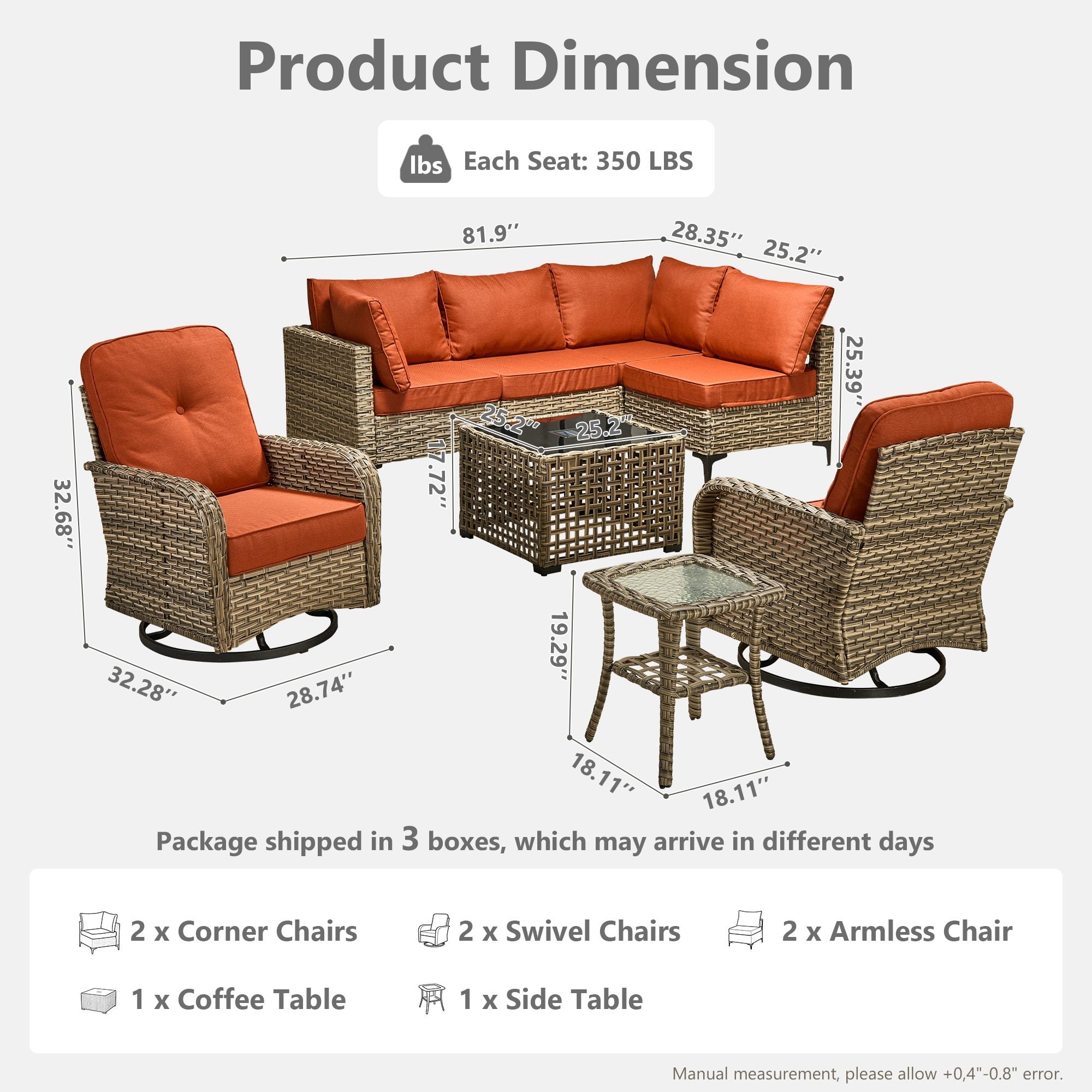 OVIOS Outdoor Wicker Patio Conversation Set with Swivel Rocking Chairs for Backyard