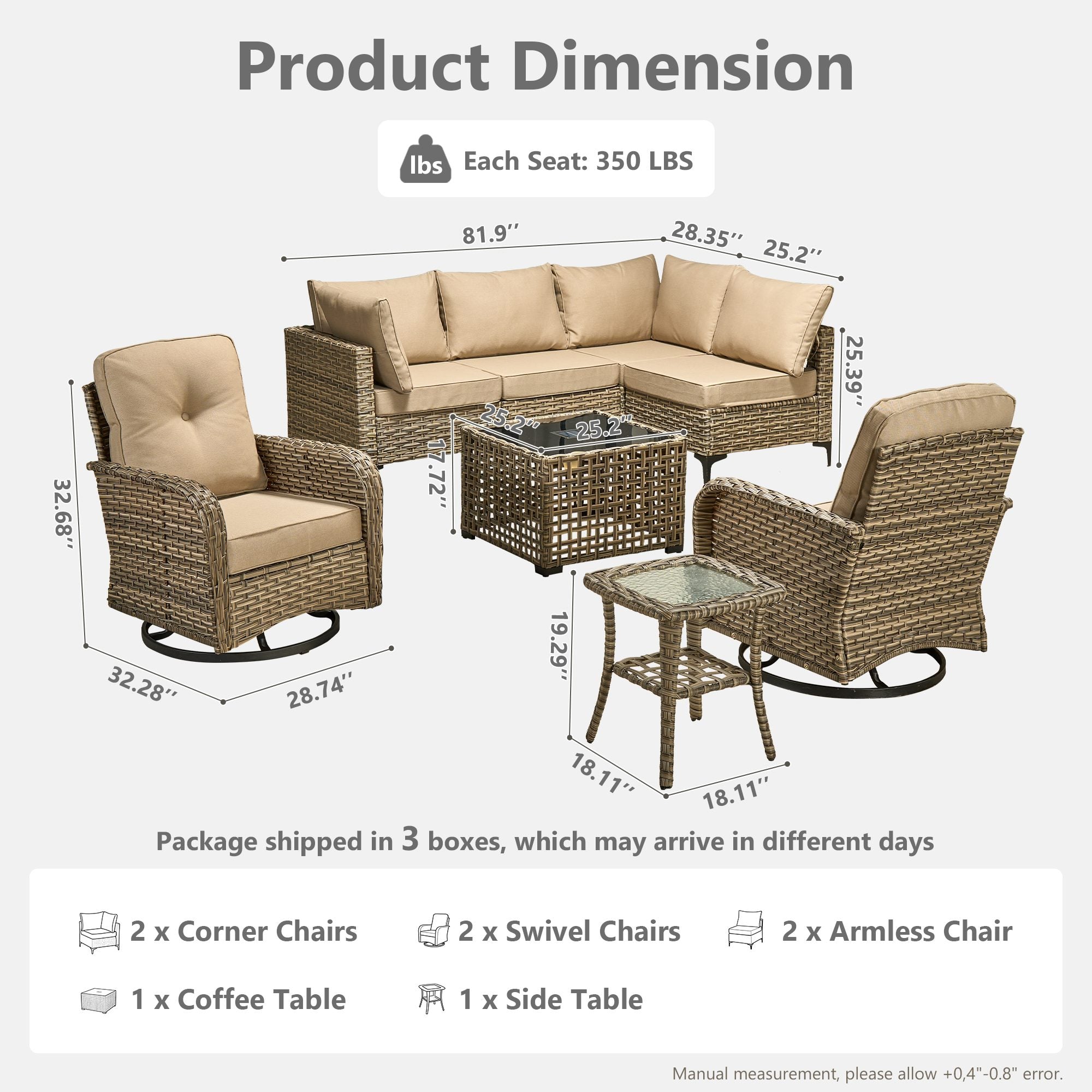 OVIOS Outdoor Wicker Patio Conversation Set with Swivel Rocking Chairs for Backyard