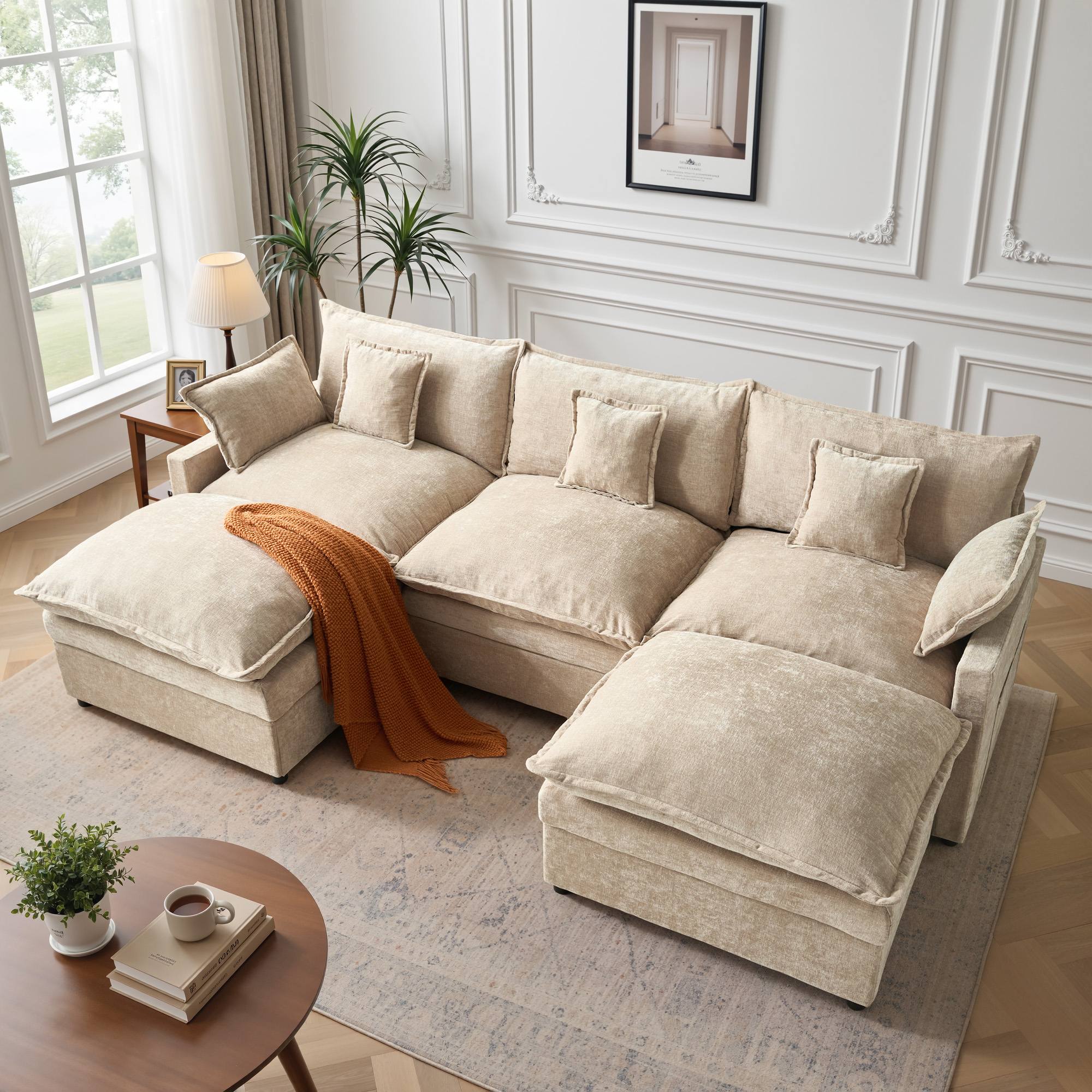 OVIOS Chenille Modular Sectional Sofa with Ottoman, Free Combination