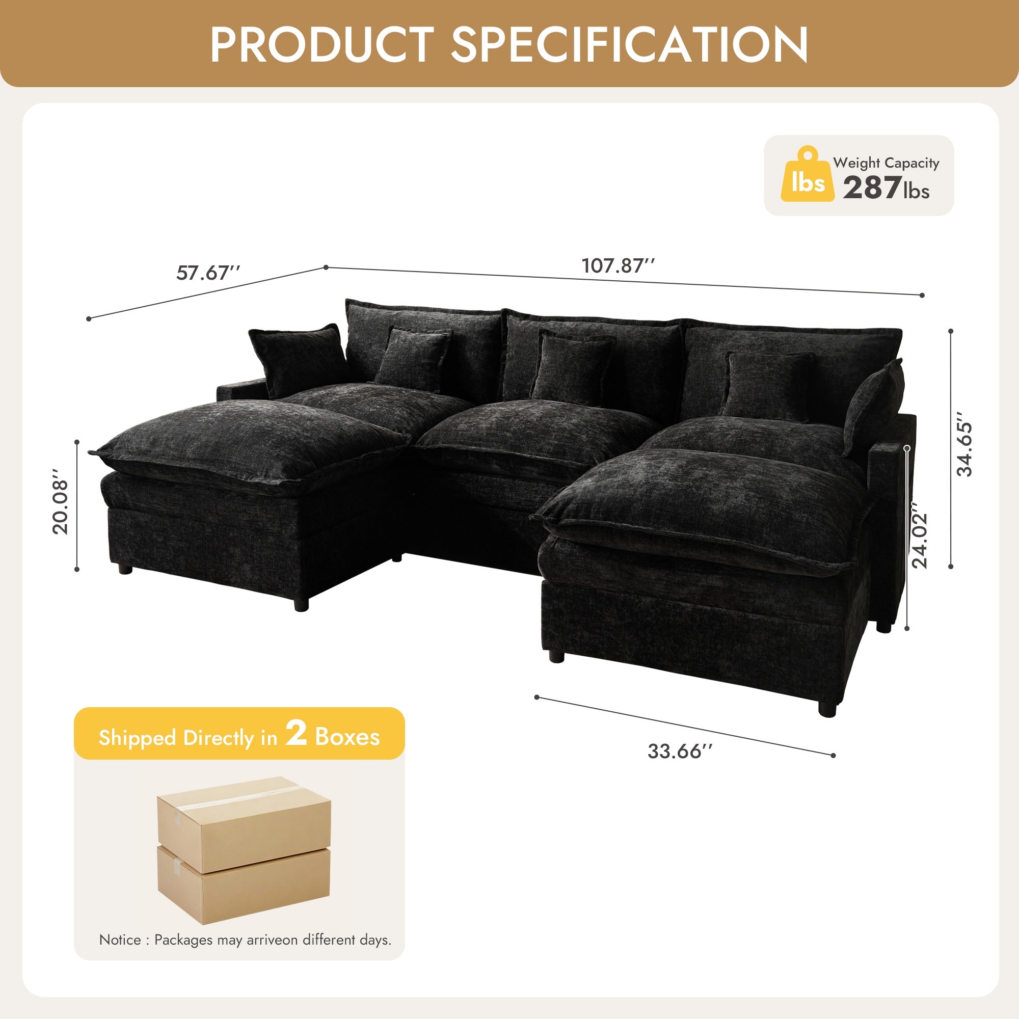 OVIOS Chenille Modular Sectional Sofa with Ottoman, Free Combination