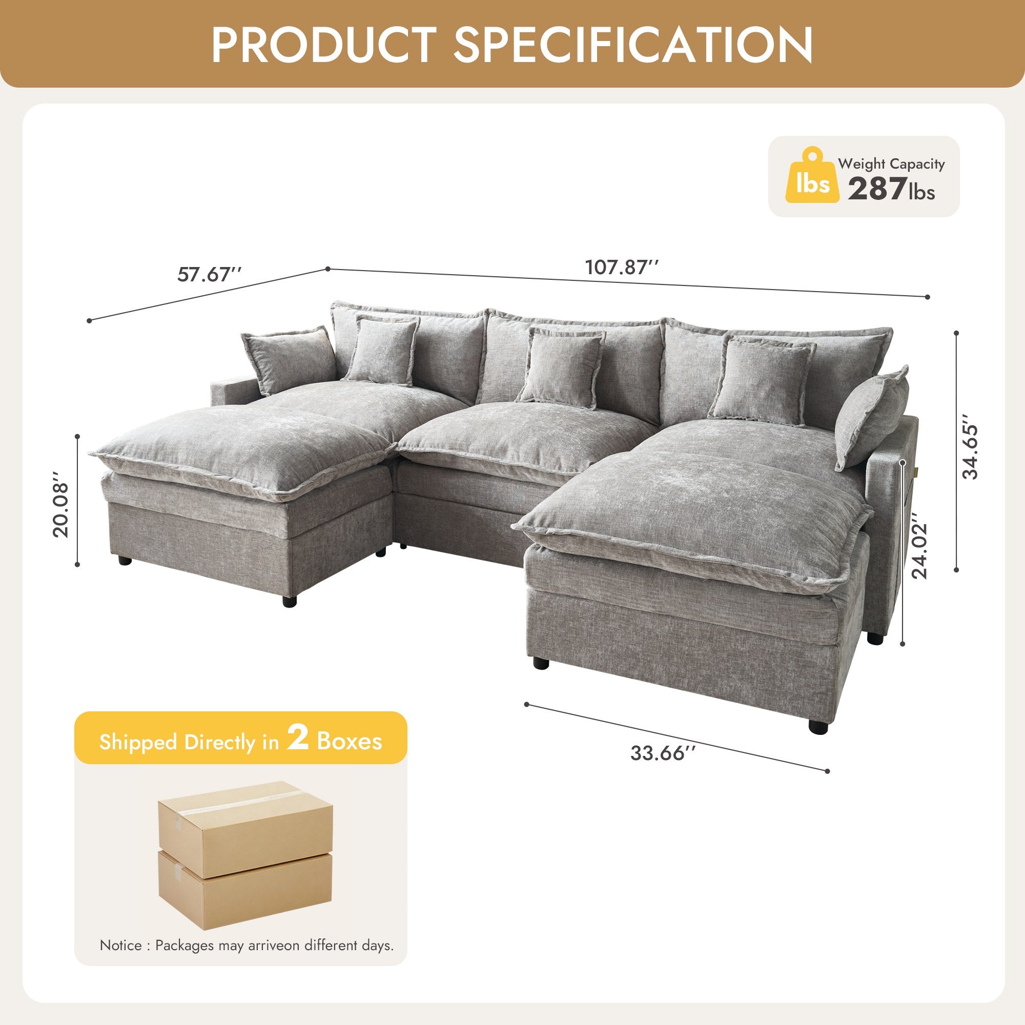 OVIOS Chenille Modular Sectional Sofa with Ottoman, Free Combination
