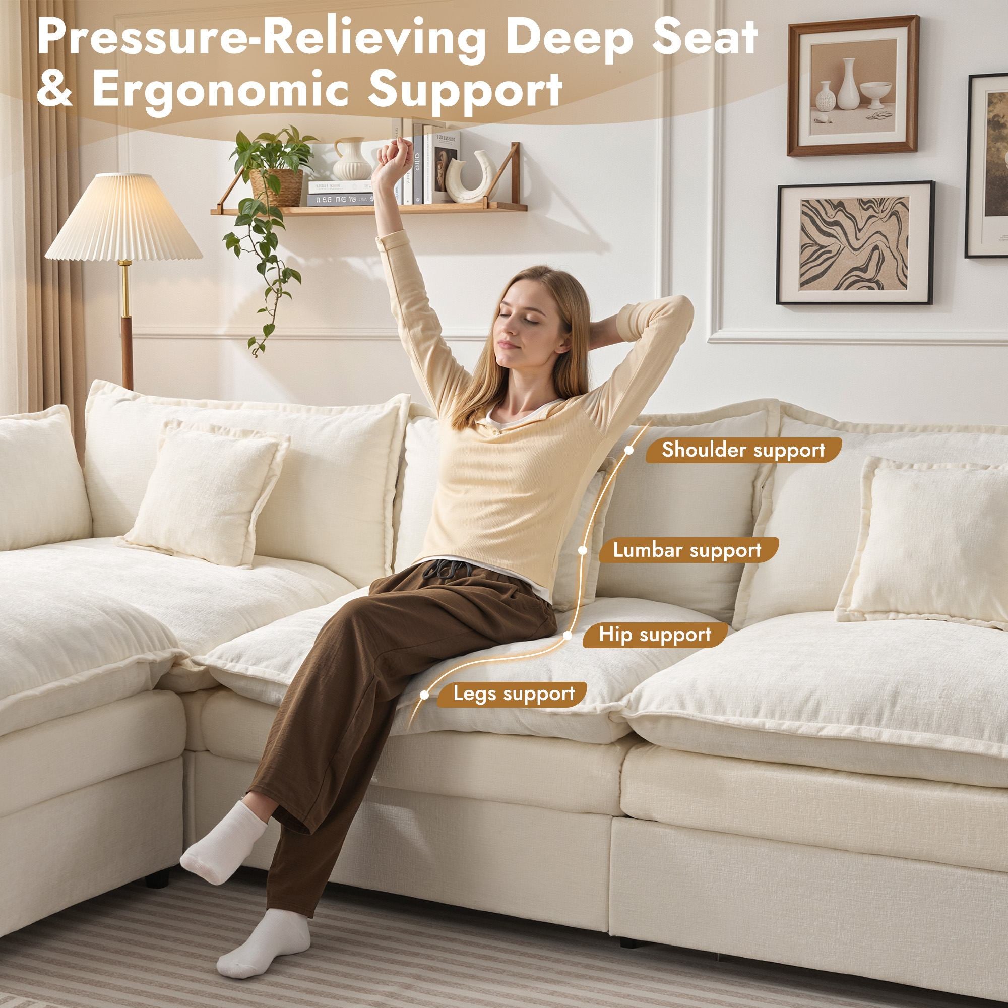 OVIOS Chenille Modular Sectional Sofa with Ottoman, Free Combination