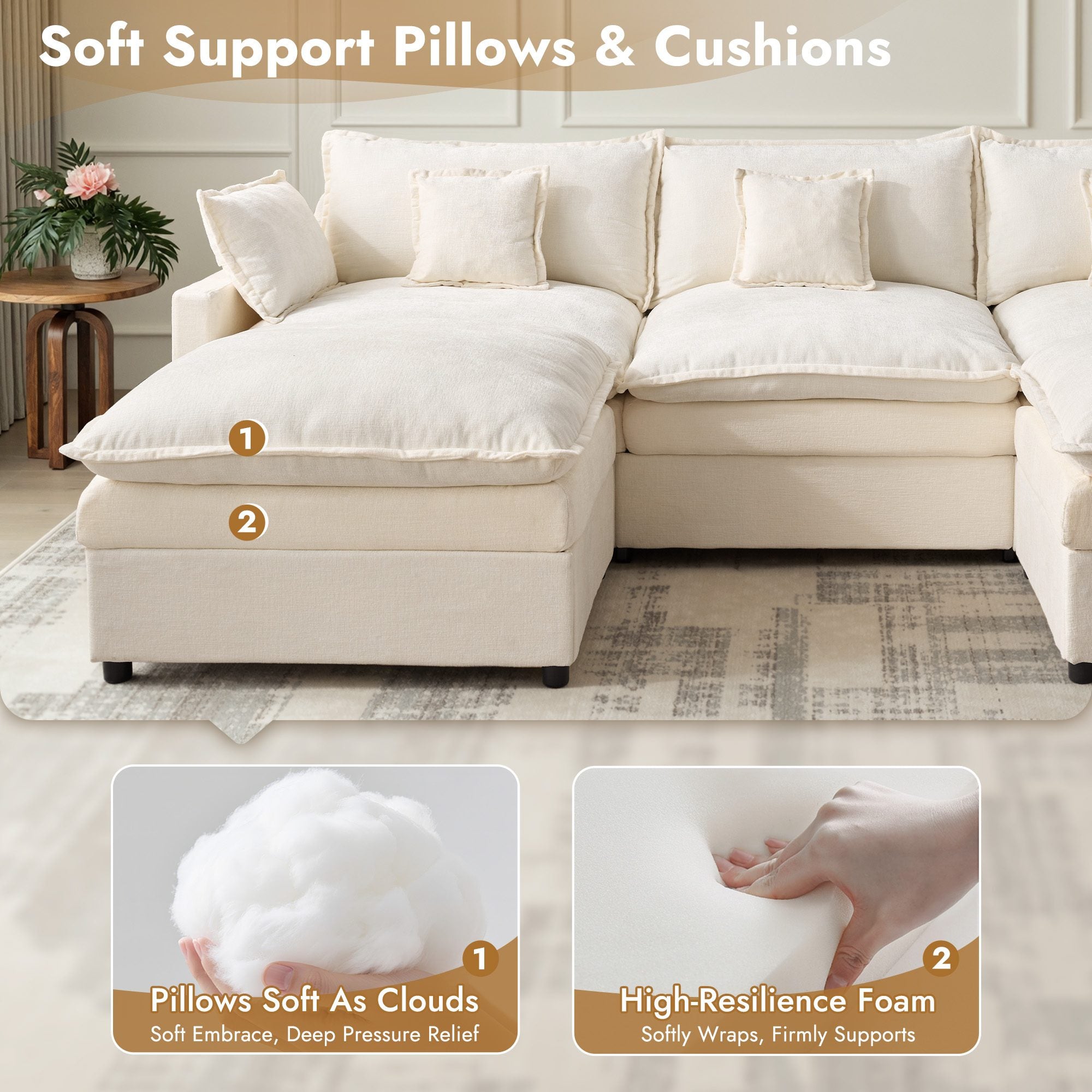 OVIOS Chenille Modular Sectional Sofa with Ottoman, Free Combination