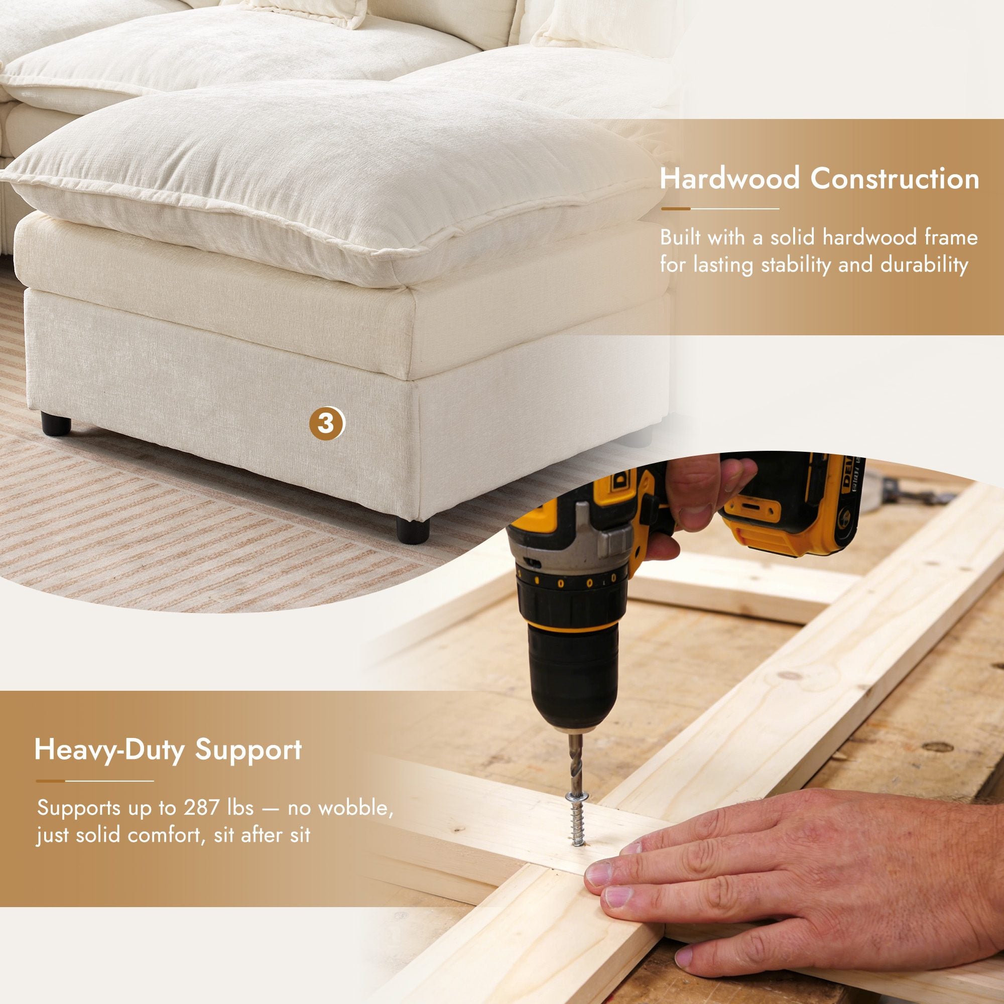 OVIOS Chenille Modular Sectional Sofa with Ottoman, Free Combination