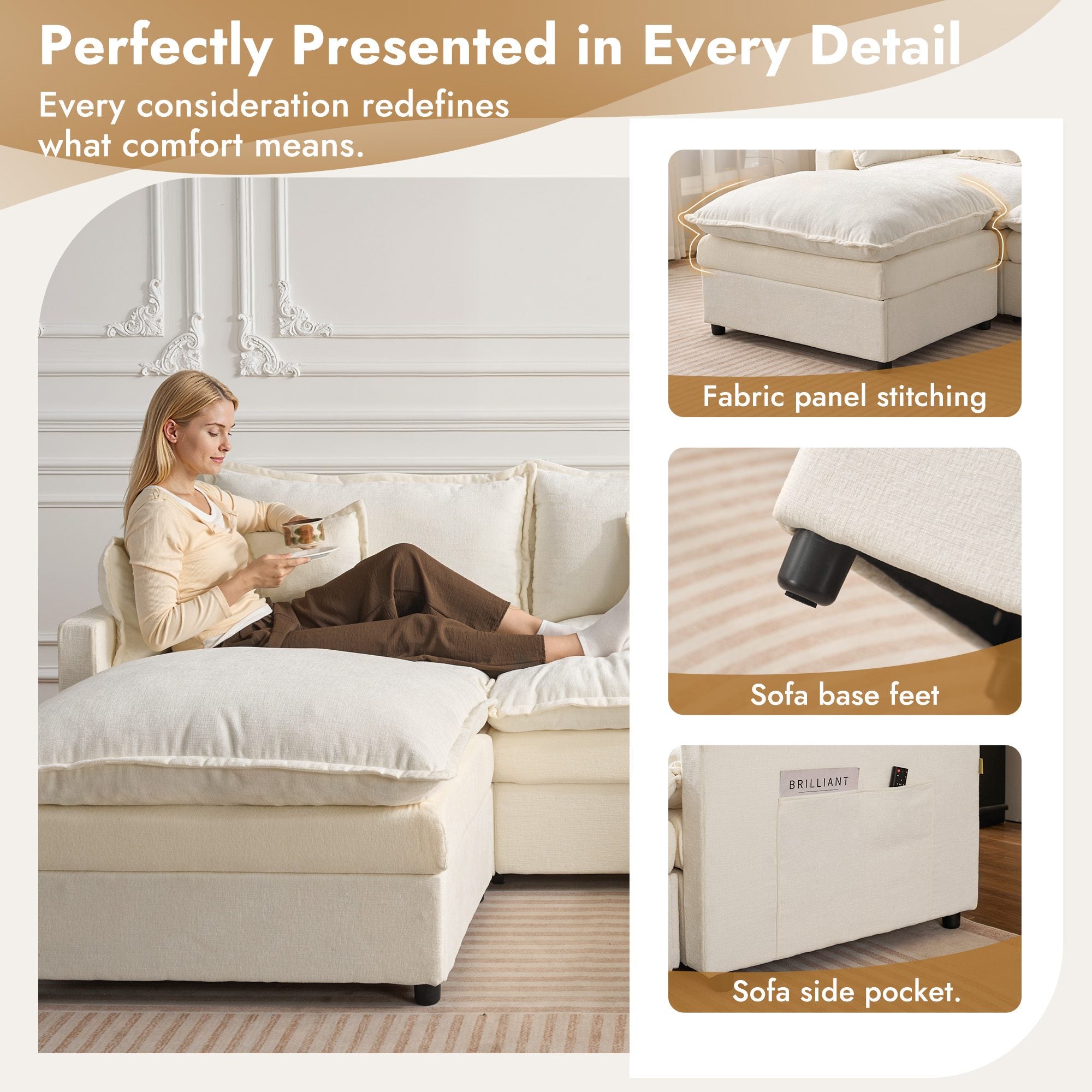 OVIOS Chenille Modular Sectional Sofa with Ottoman, Free Combination