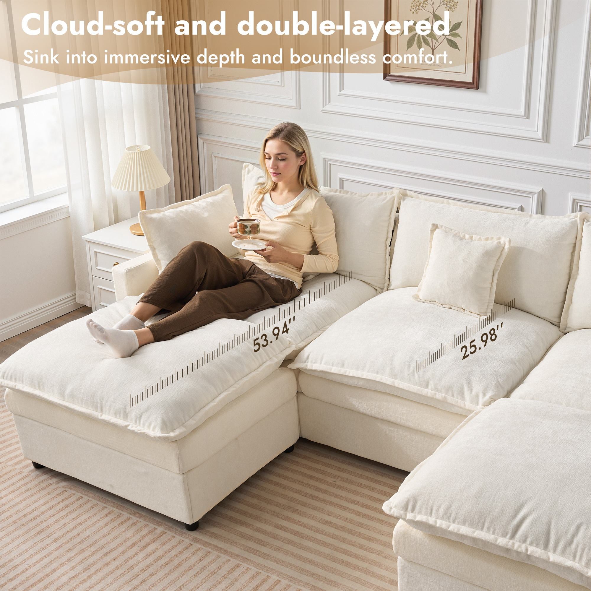 OVIOS Chenille Modular Sectional Sofa with Ottoman, Free Combination