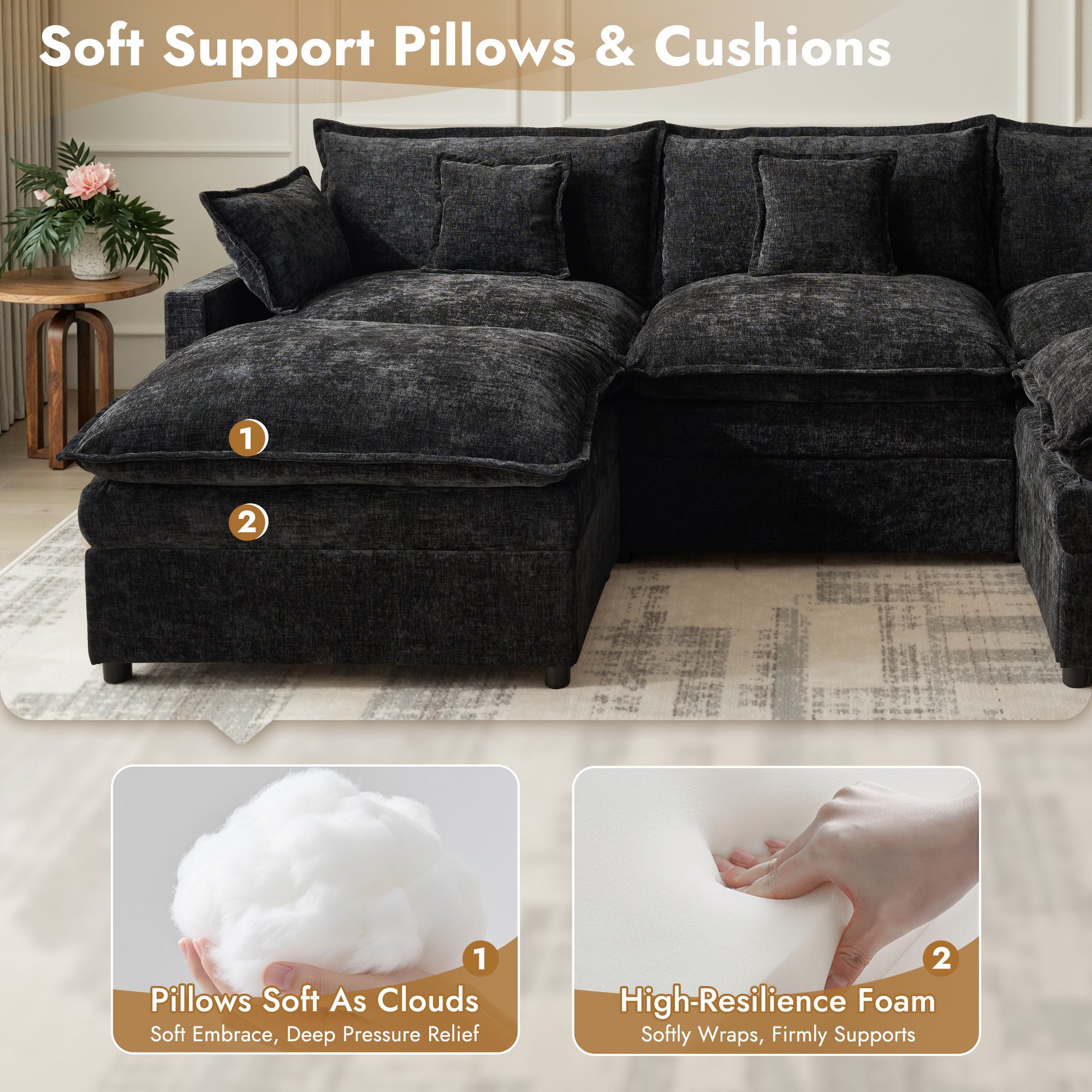 OVIOS Chenille Modular Sectional Sofa with Ottoman, Free Combination