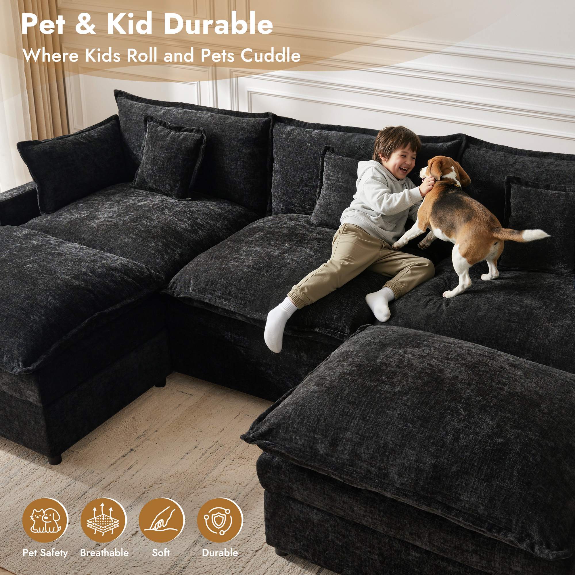 OVIOS Chenille Modular Sectional Sofa with Ottoman, Free Combination