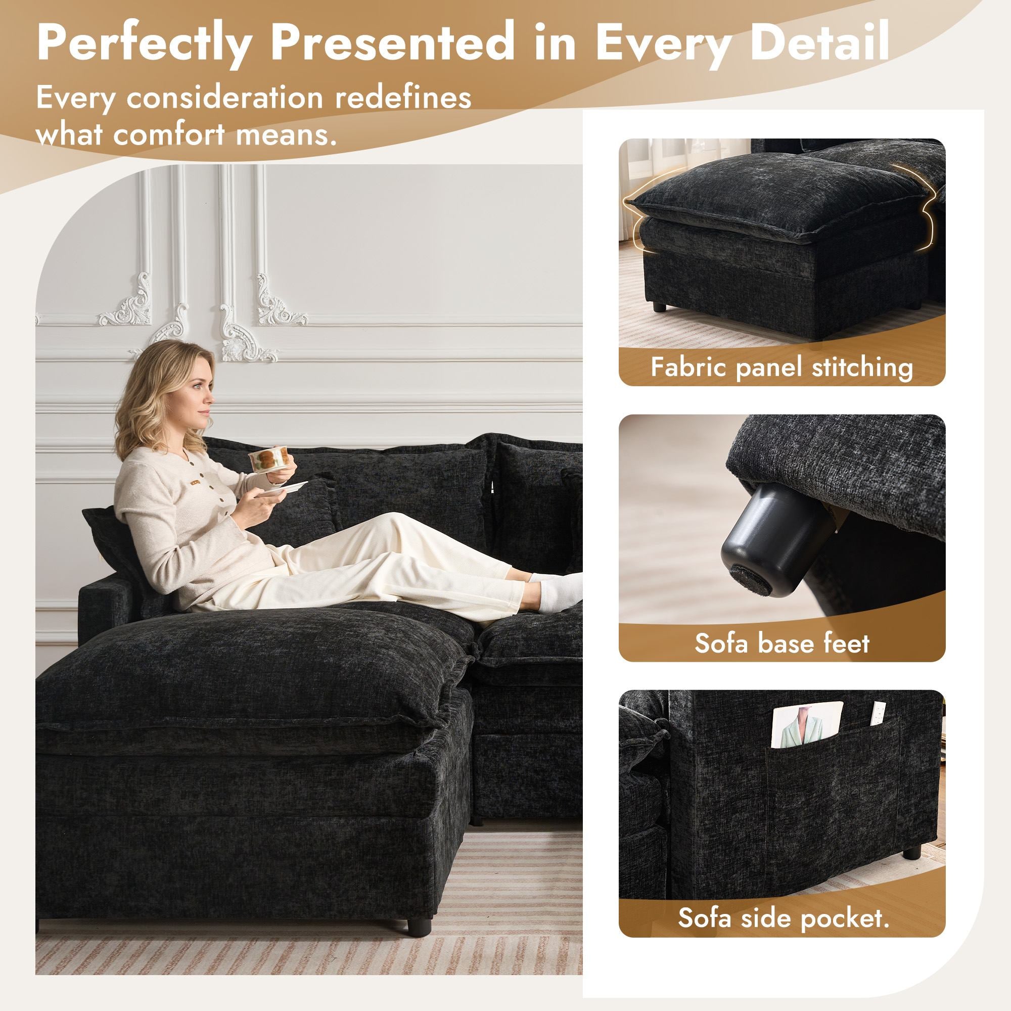 OVIOS Chenille Modular Sectional Sofa with Ottoman, Free Combination