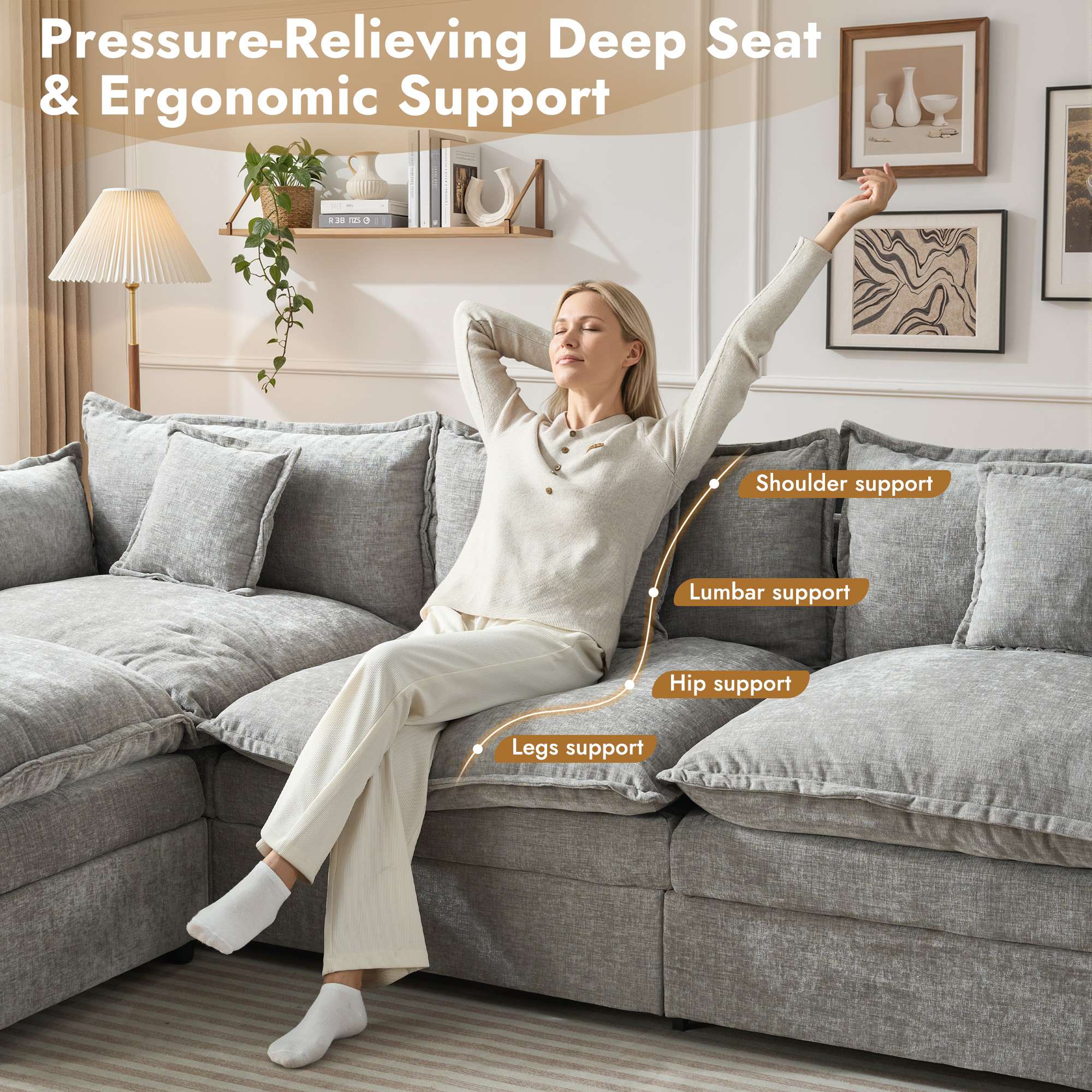 OVIOS Chenille Modular Sectional Sofa with Ottoman, Free Combination