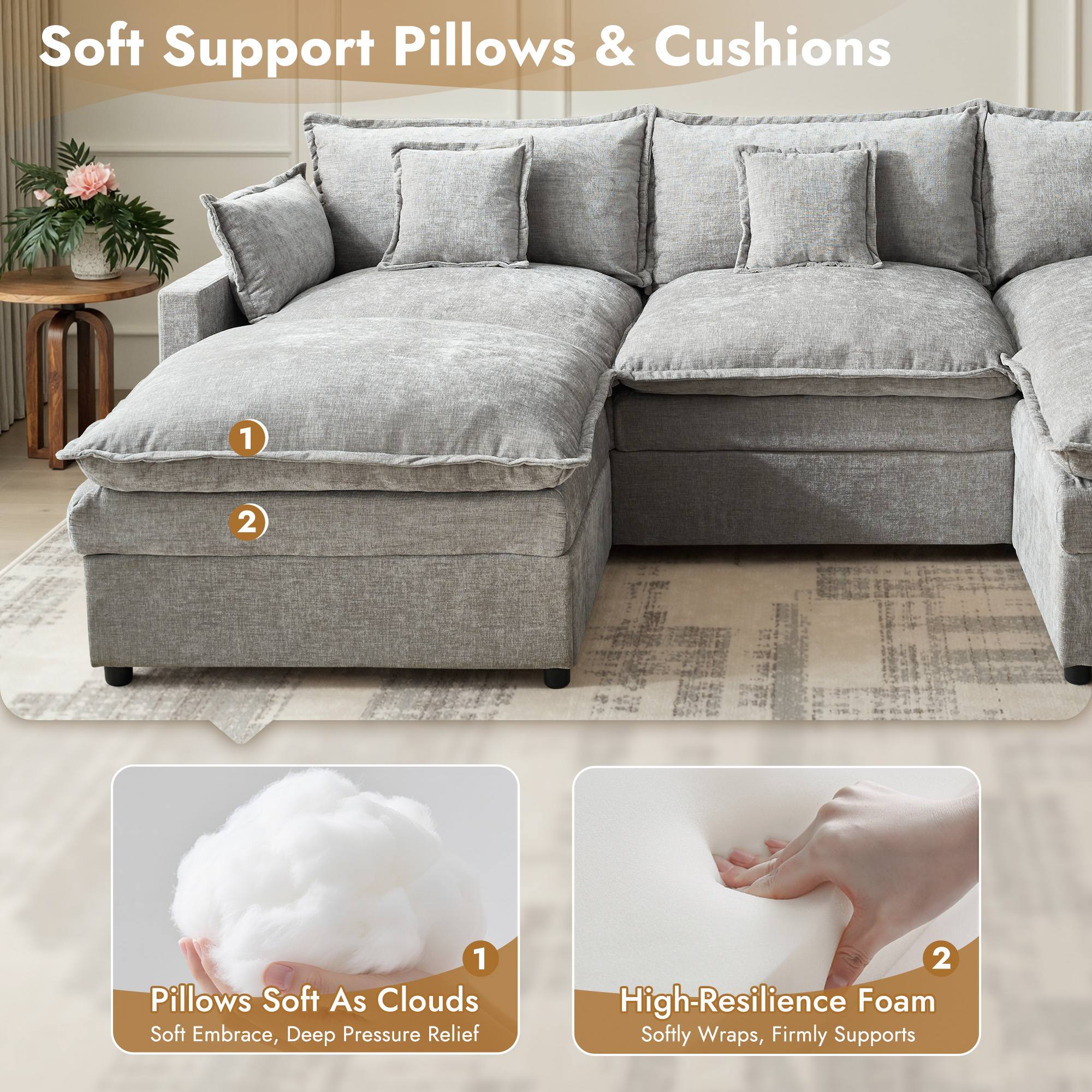 OVIOS Chenille Modular Sectional Sofa with Ottoman, Free Combination