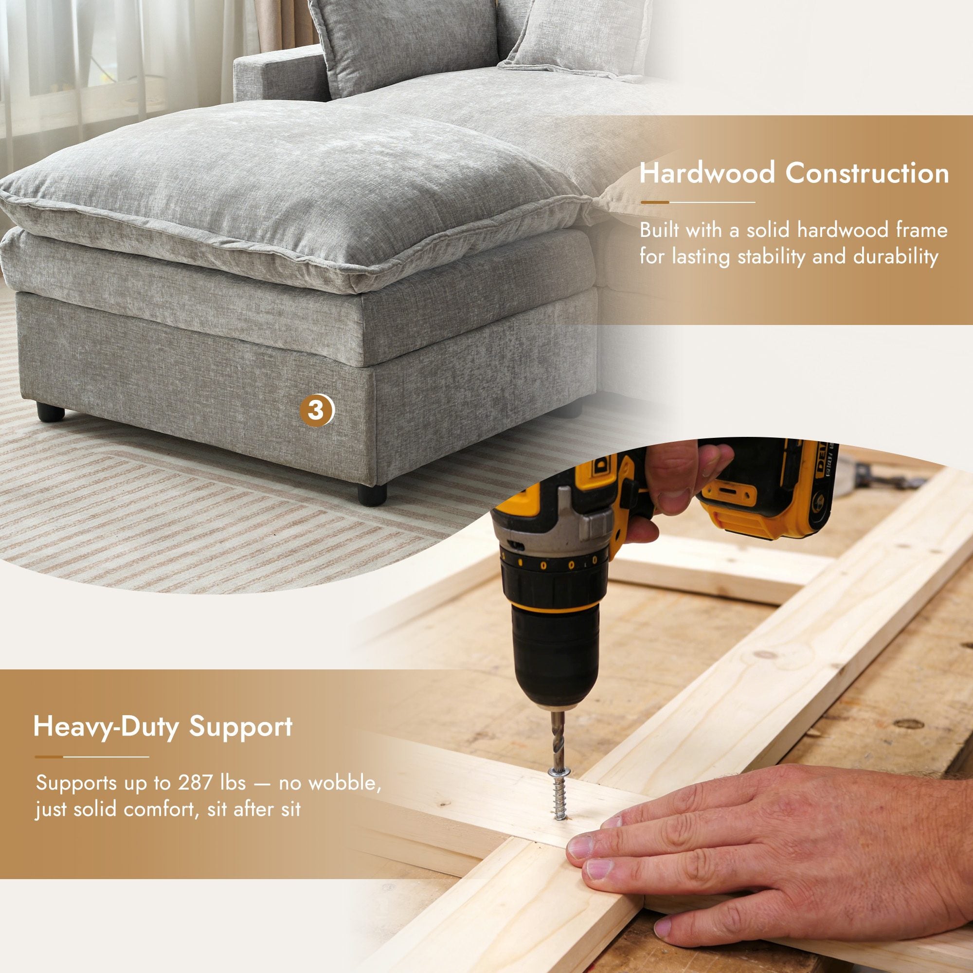 OVIOS Chenille Modular Sectional Sofa with Ottoman, Free Combination