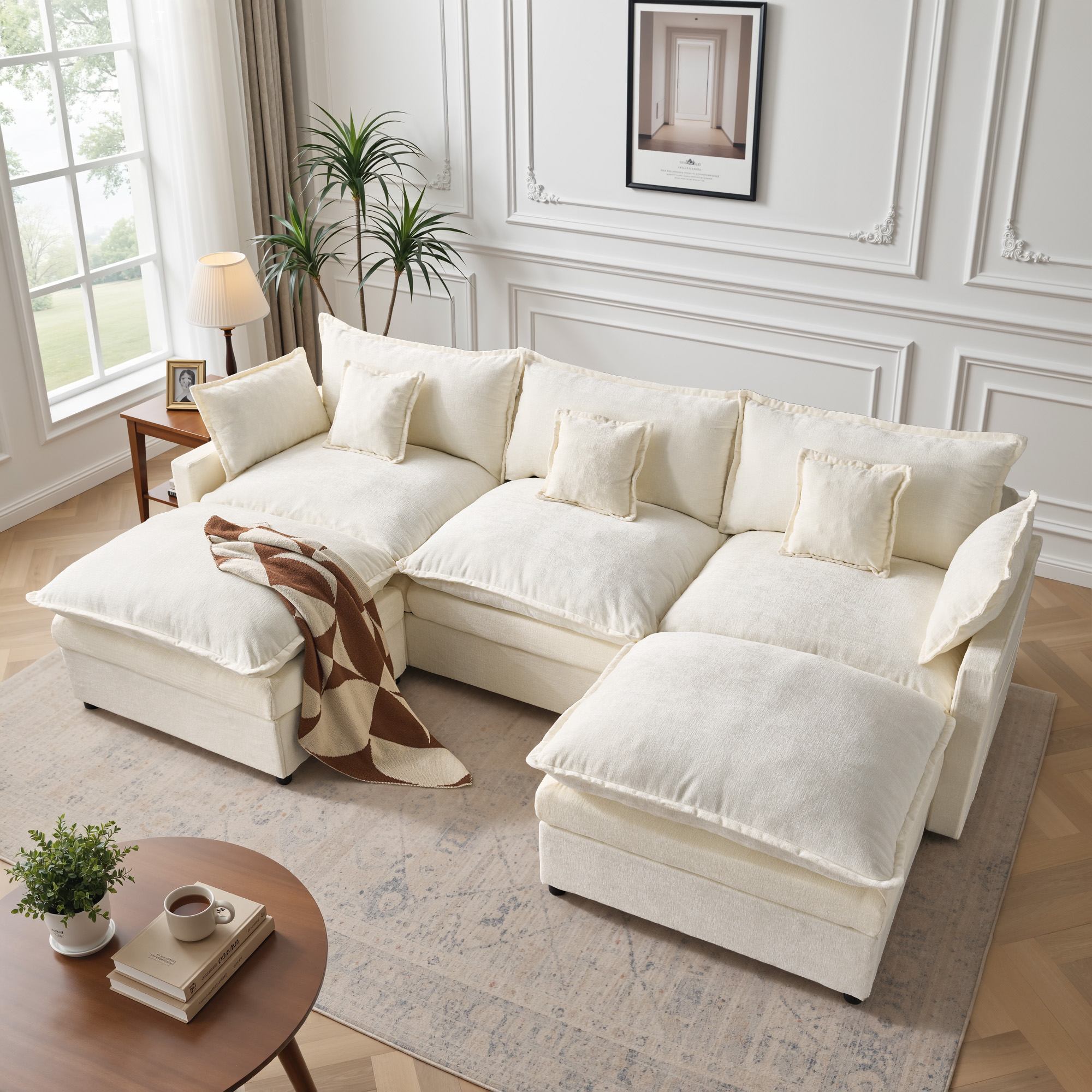 OVIOS Chenille Modular Sectional Sofa with Ottoman, Free Combination