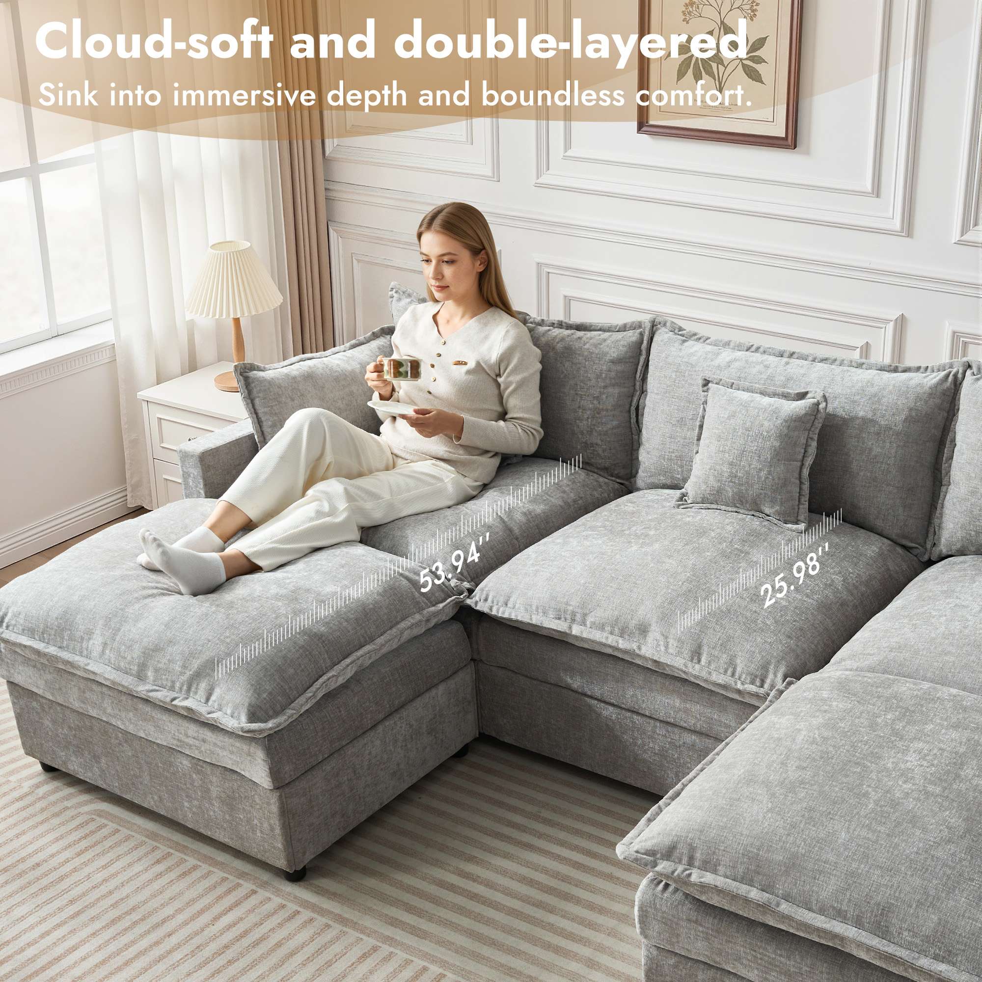 OVIOS Chenille Modular Sectional Sofa with Ottoman, Free Combination