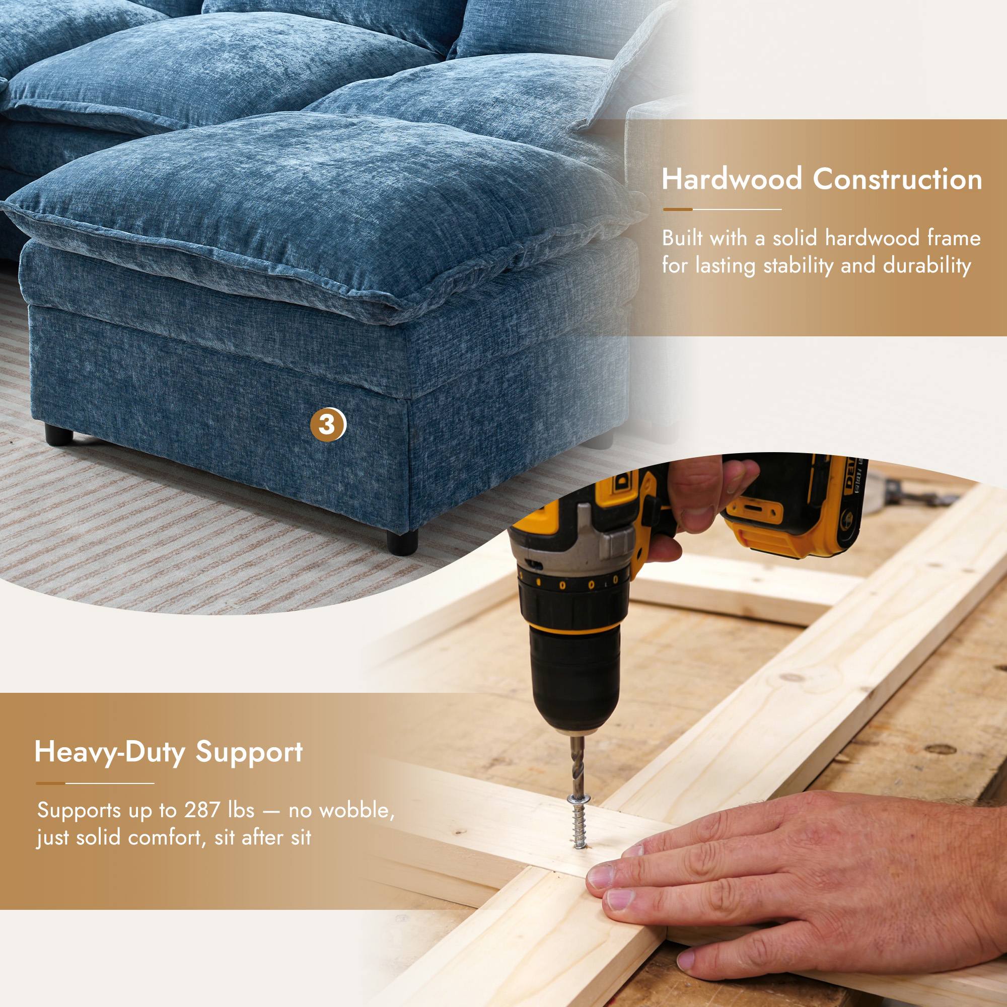 OVIOS Chenille Modular Sectional Sofa with Ottoman, Free Combination