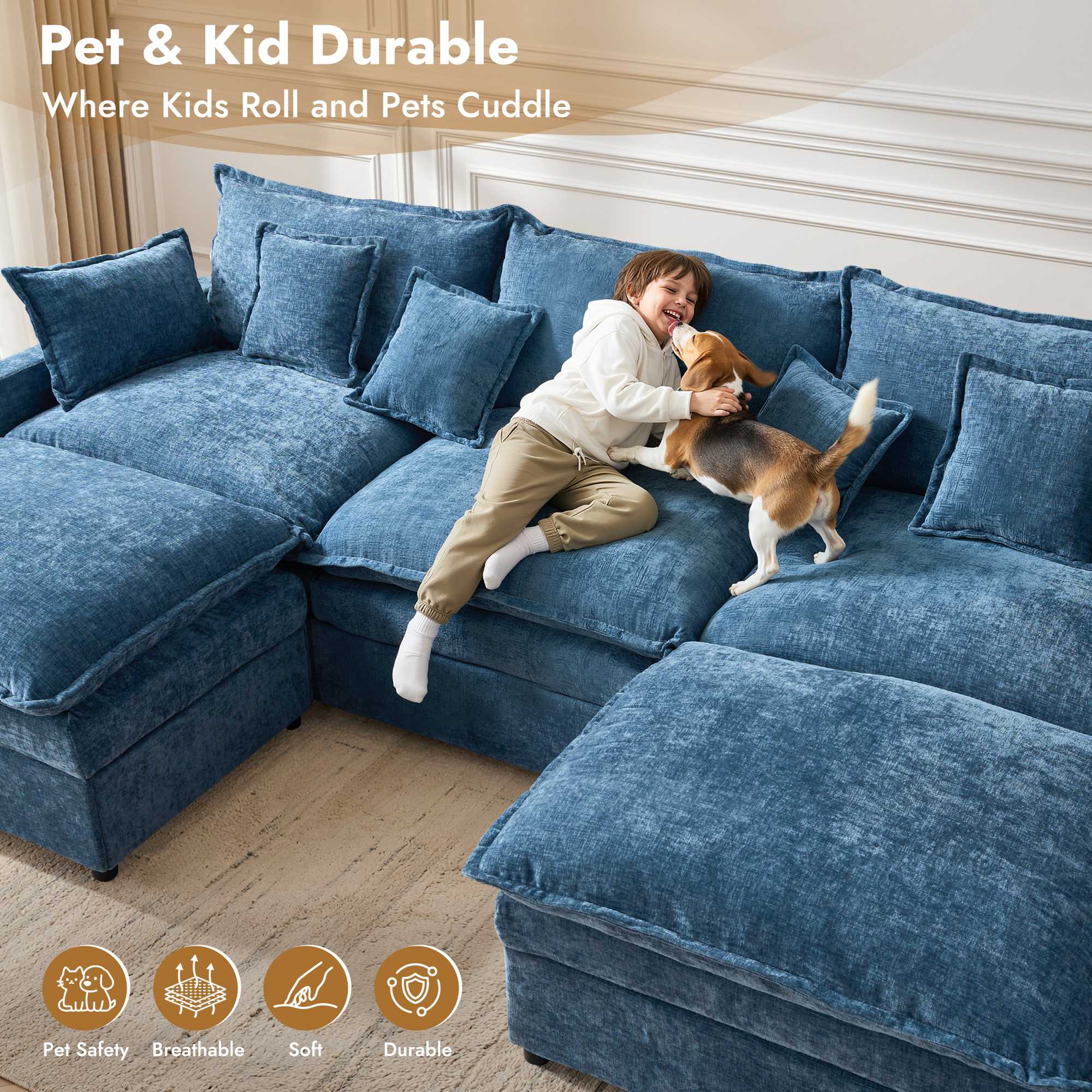 OVIOS Chenille Modular Sectional Sofa with Ottoman, Free Combination