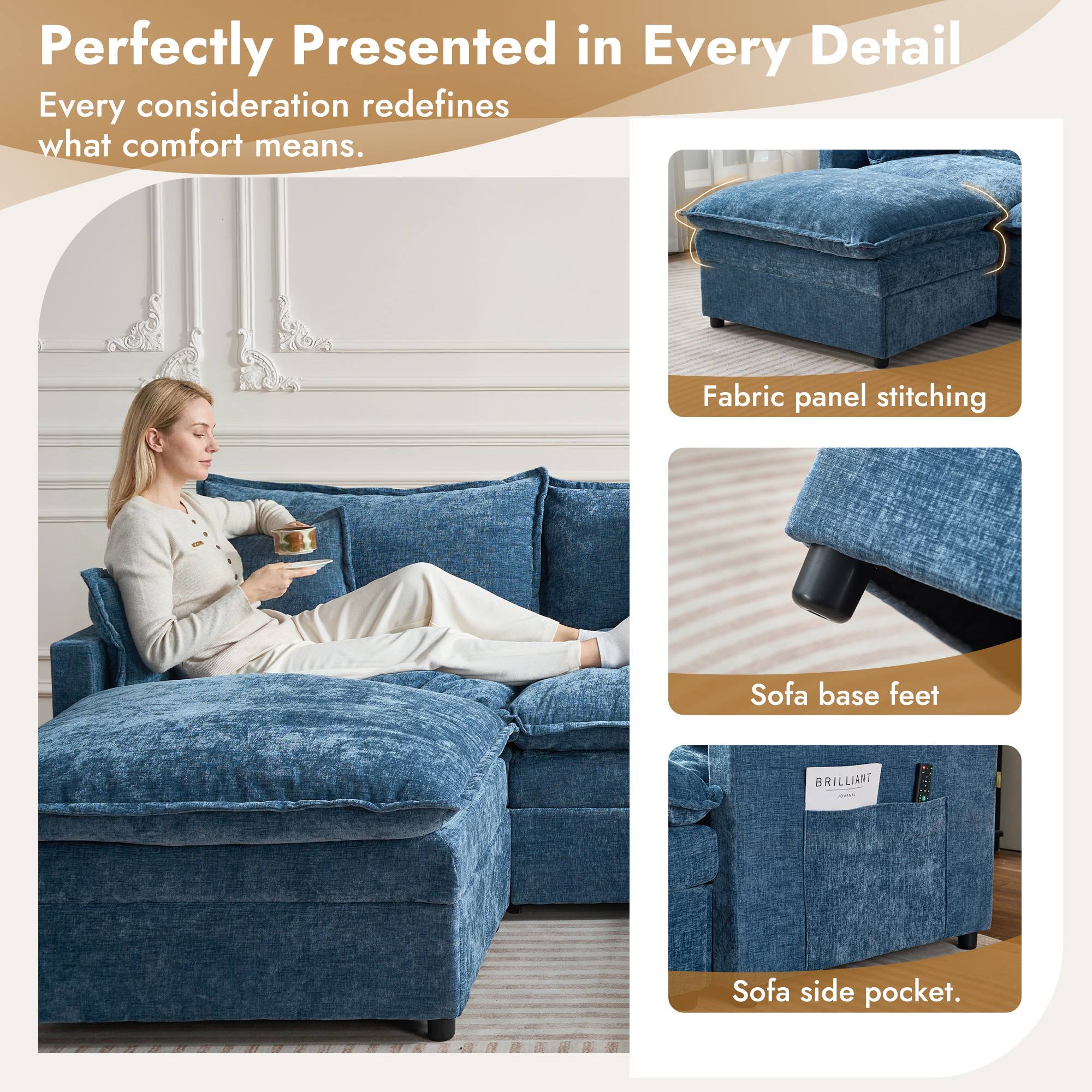 OVIOS Chenille Modular Sectional Sofa with Ottoman, Free Combination