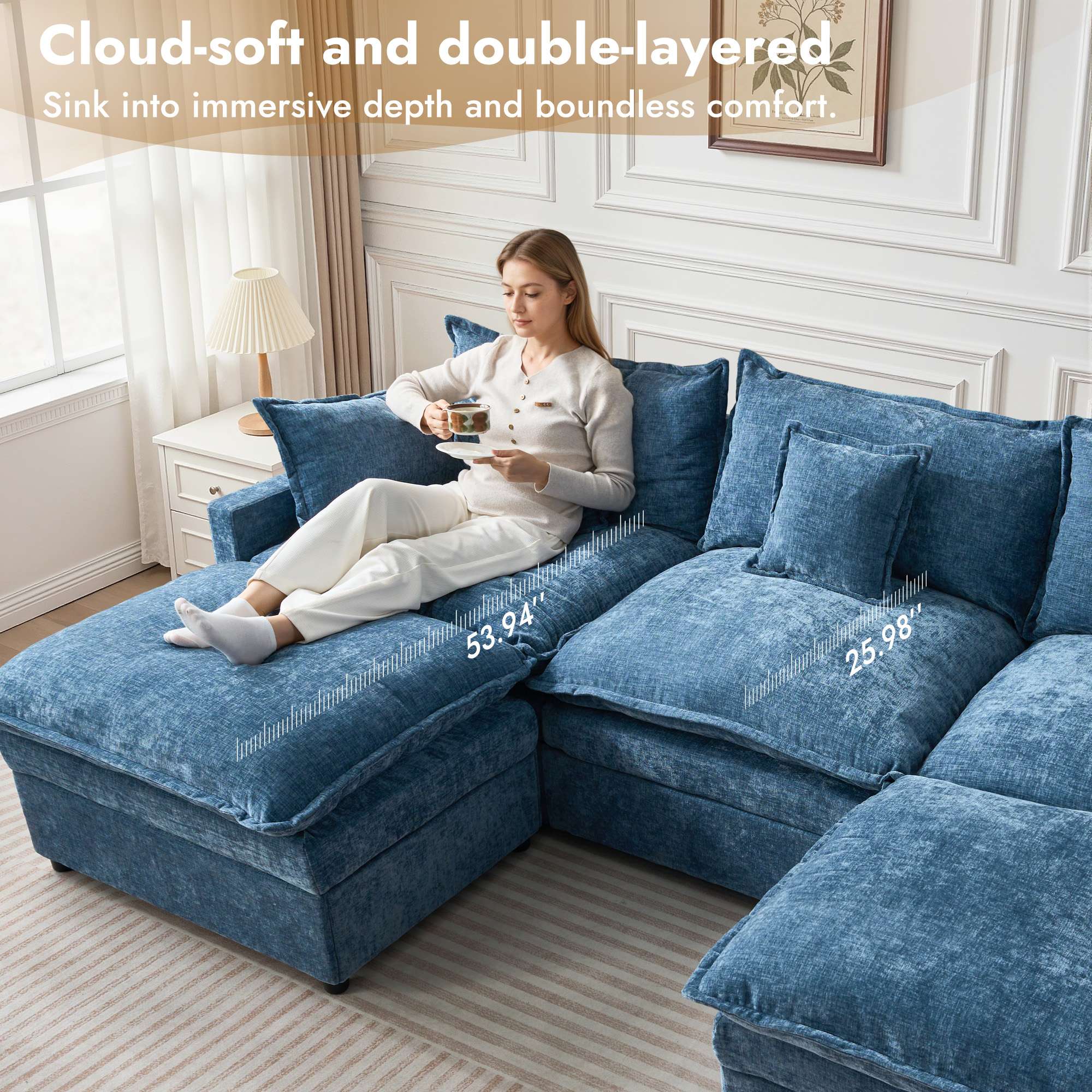 OVIOS Chenille Modular Sectional Sofa with Ottoman, Free Combination