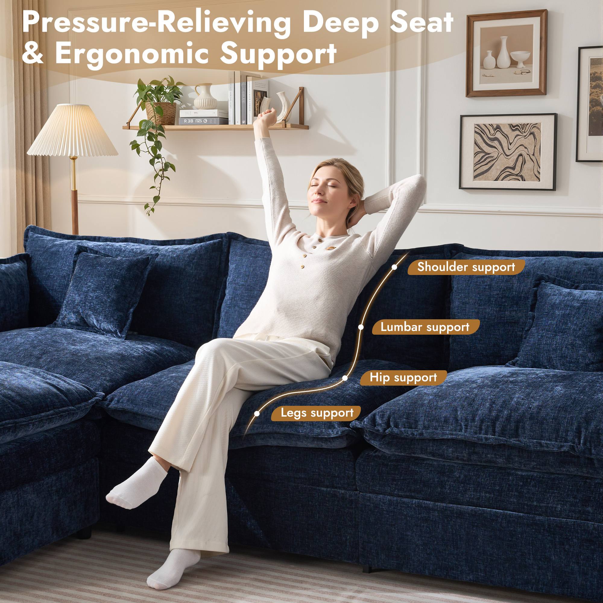 OVIOS Chenille Modular Sectional Sofa with Ottoman, Free Combination