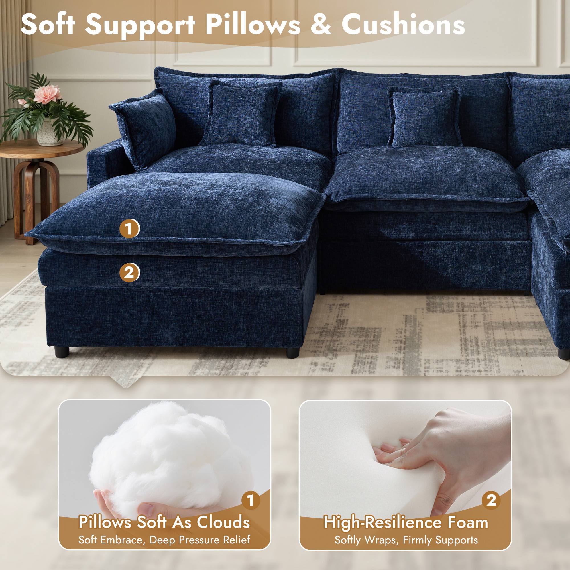 OVIOS Chenille Modular Sectional Sofa with Ottoman, Free Combination