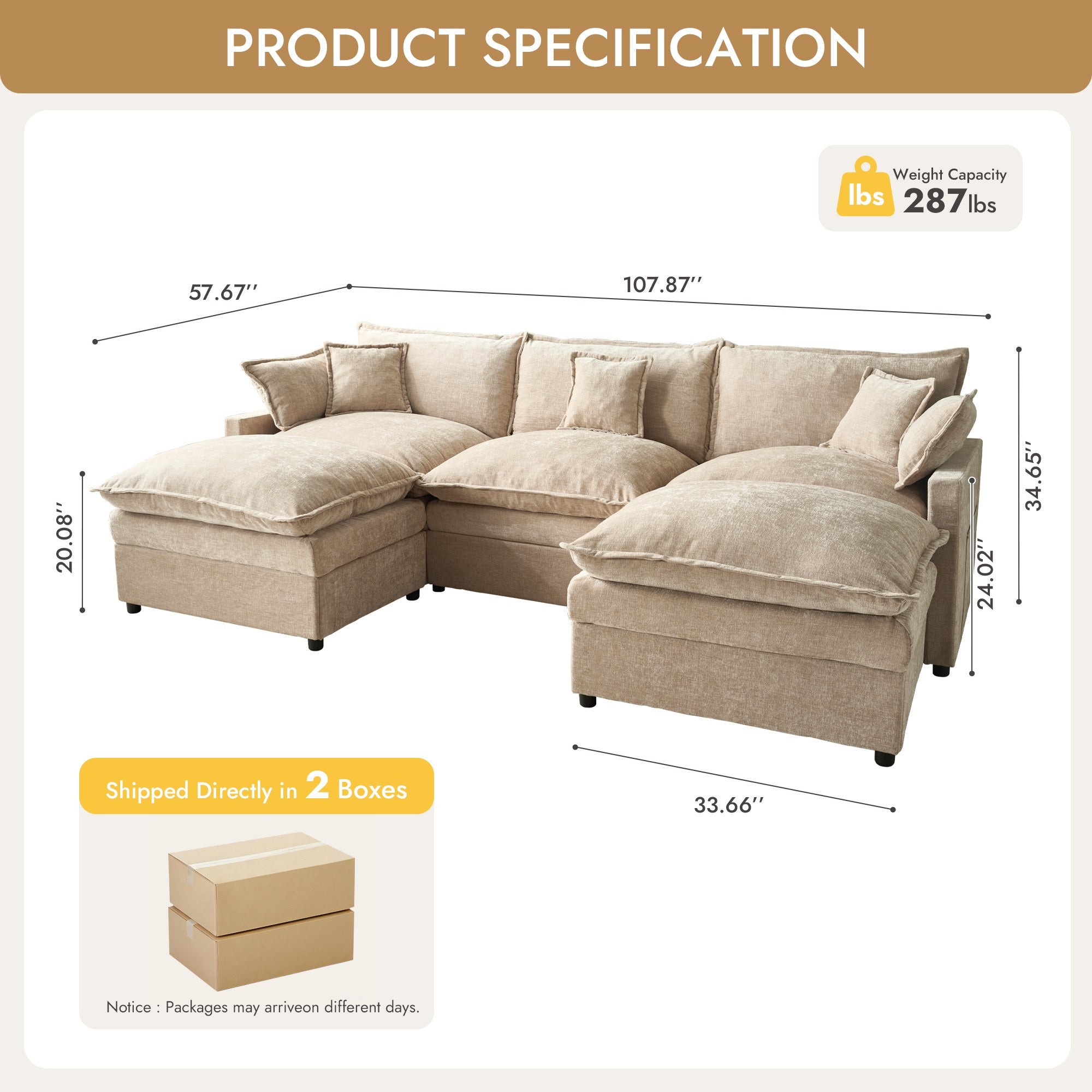 OVIOS Chenille Modular Sectional Sofa with Ottoman, Free Combination