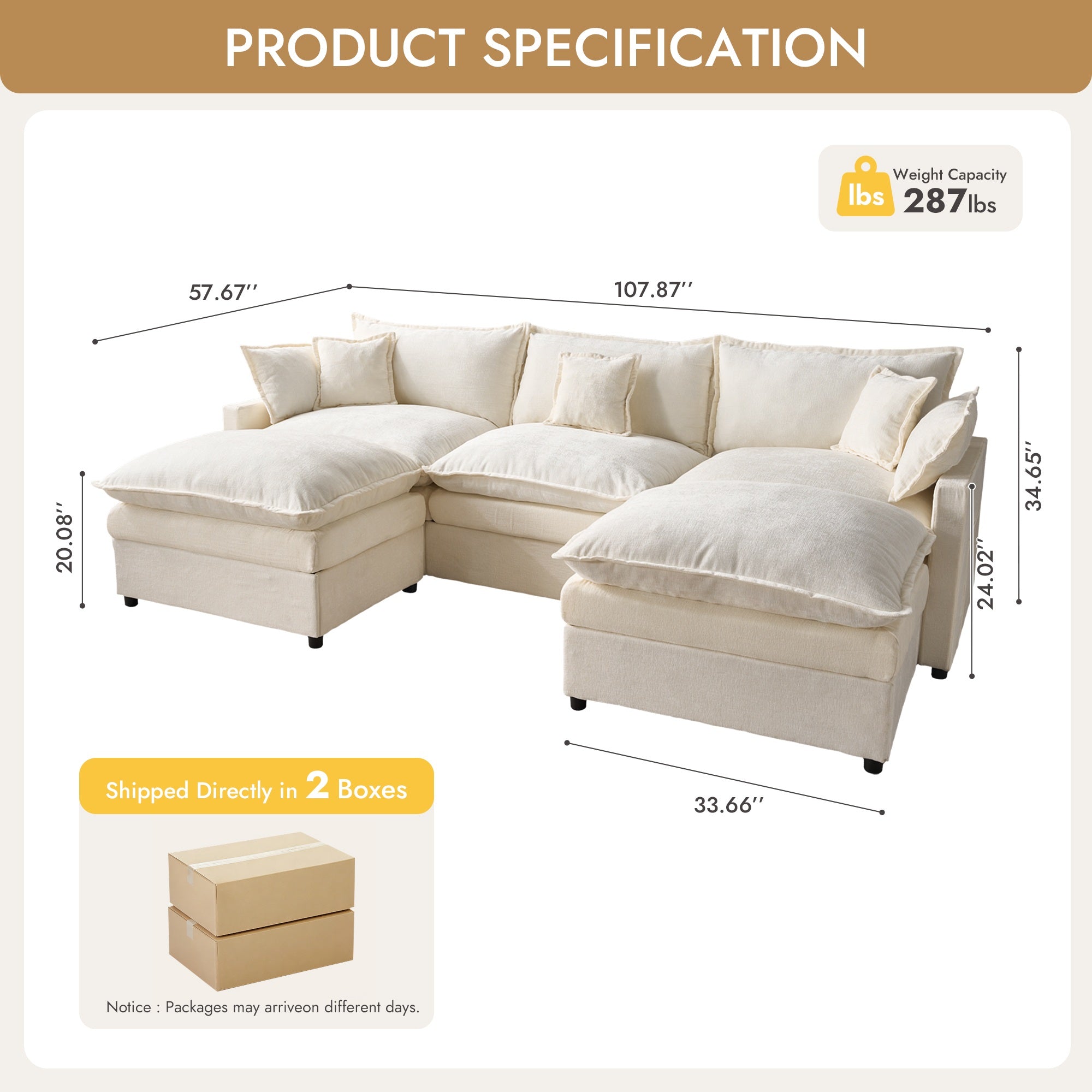 OVIOS Chenille Modular Sectional Sofa with Ottoman, Free Combination