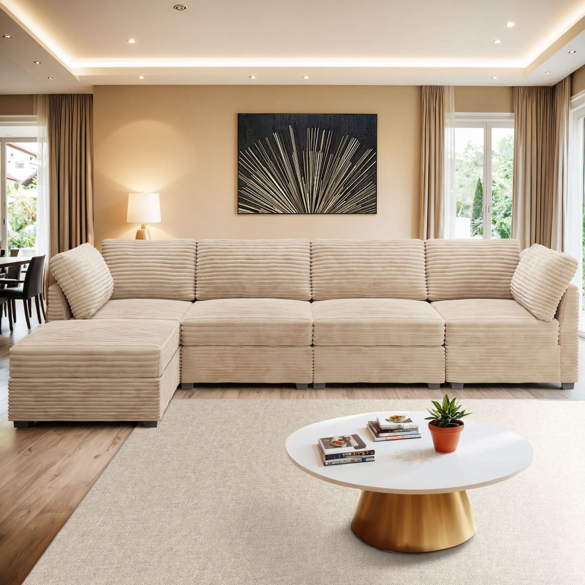 OVIOS Living Room Modular Couch 5-Pieces Set, 1 Wale Plush Corduroy Fabric