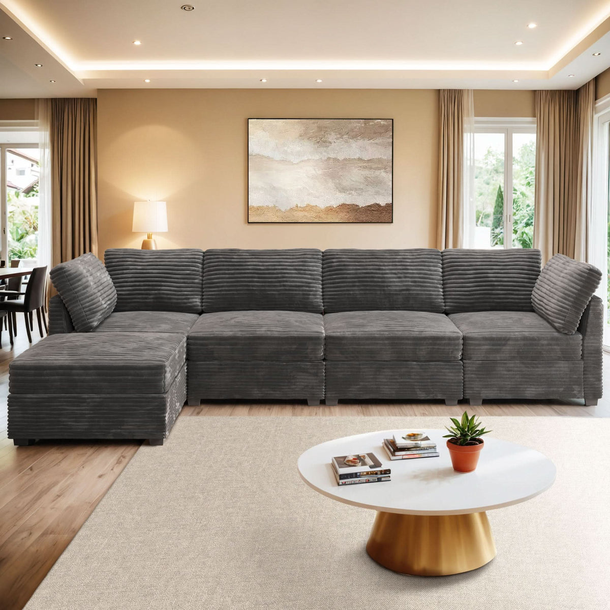 5-Pieces Set | Modular Corduroy Sectional Sofa