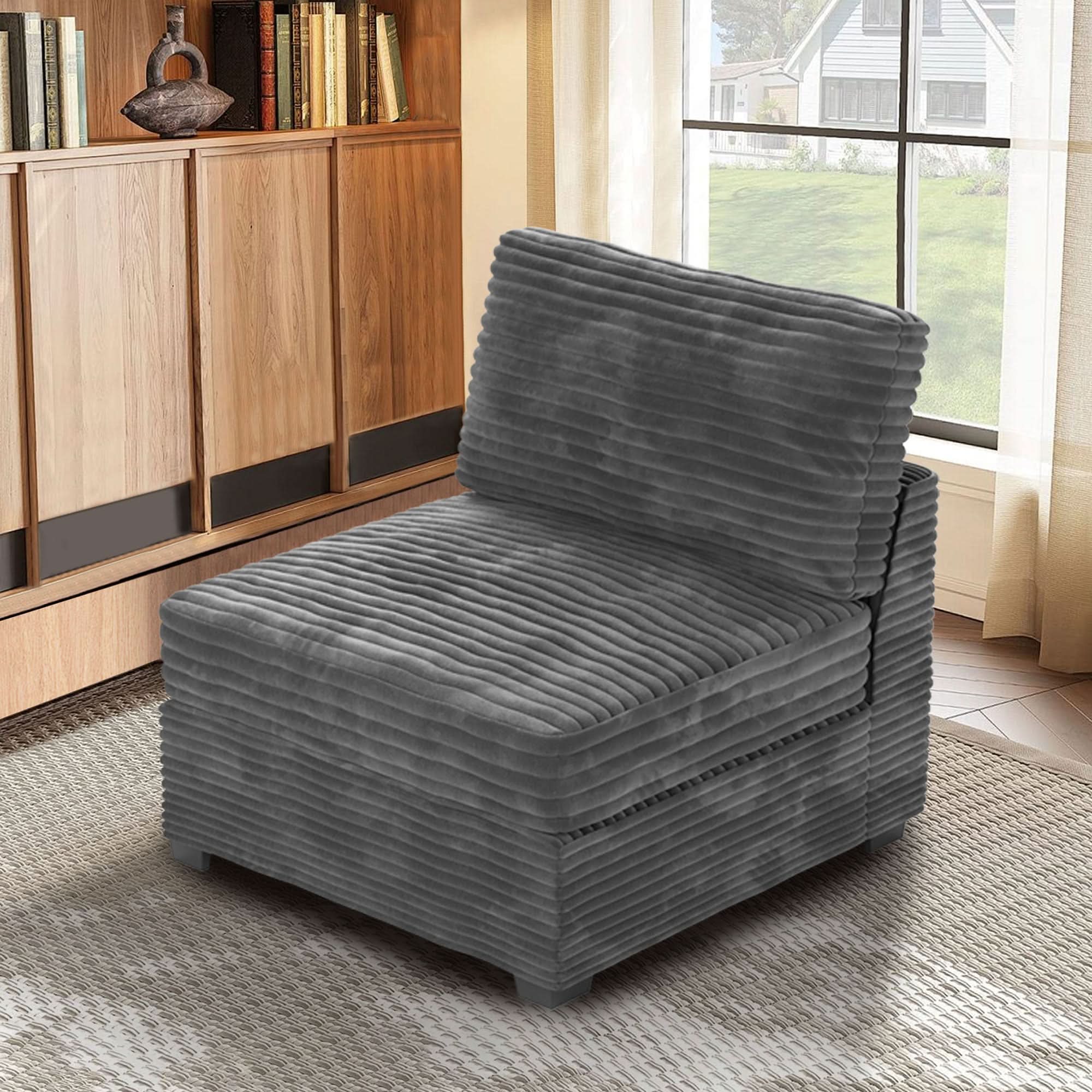 Modular Armless Chair | Plush Corduroy Sofa Module