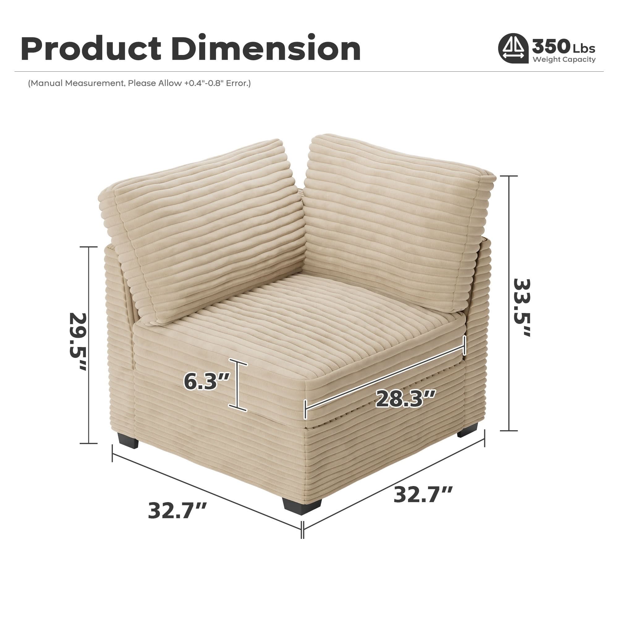 OVIOS Modular Sectional Sofa Couch with Oversized Chaise