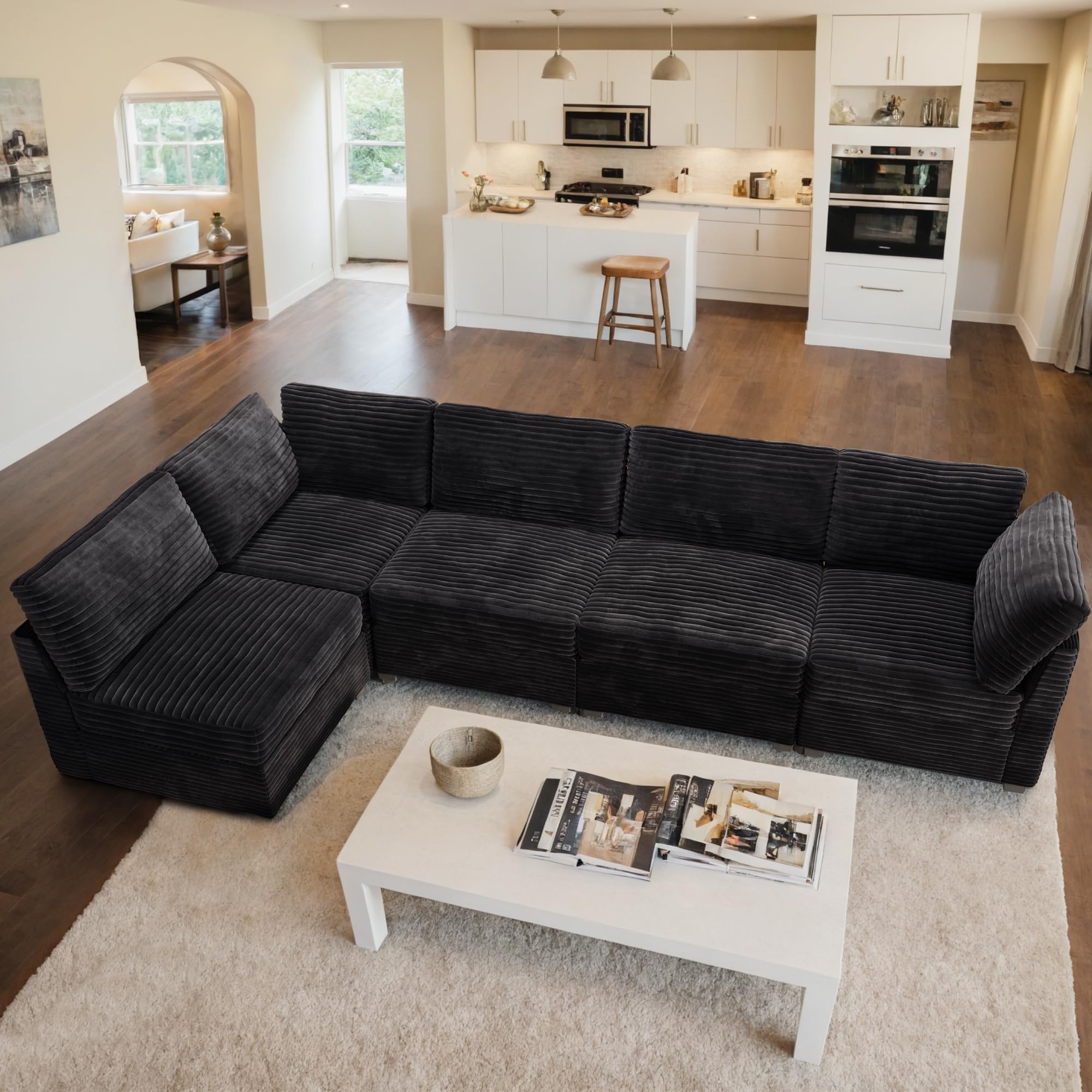 Ovios 130.7" Modular Sectional Sofa Couch, L-Shaped Minimalist Couches, Modern Deep Seat Cloud Plush Corduroy Sofas Set