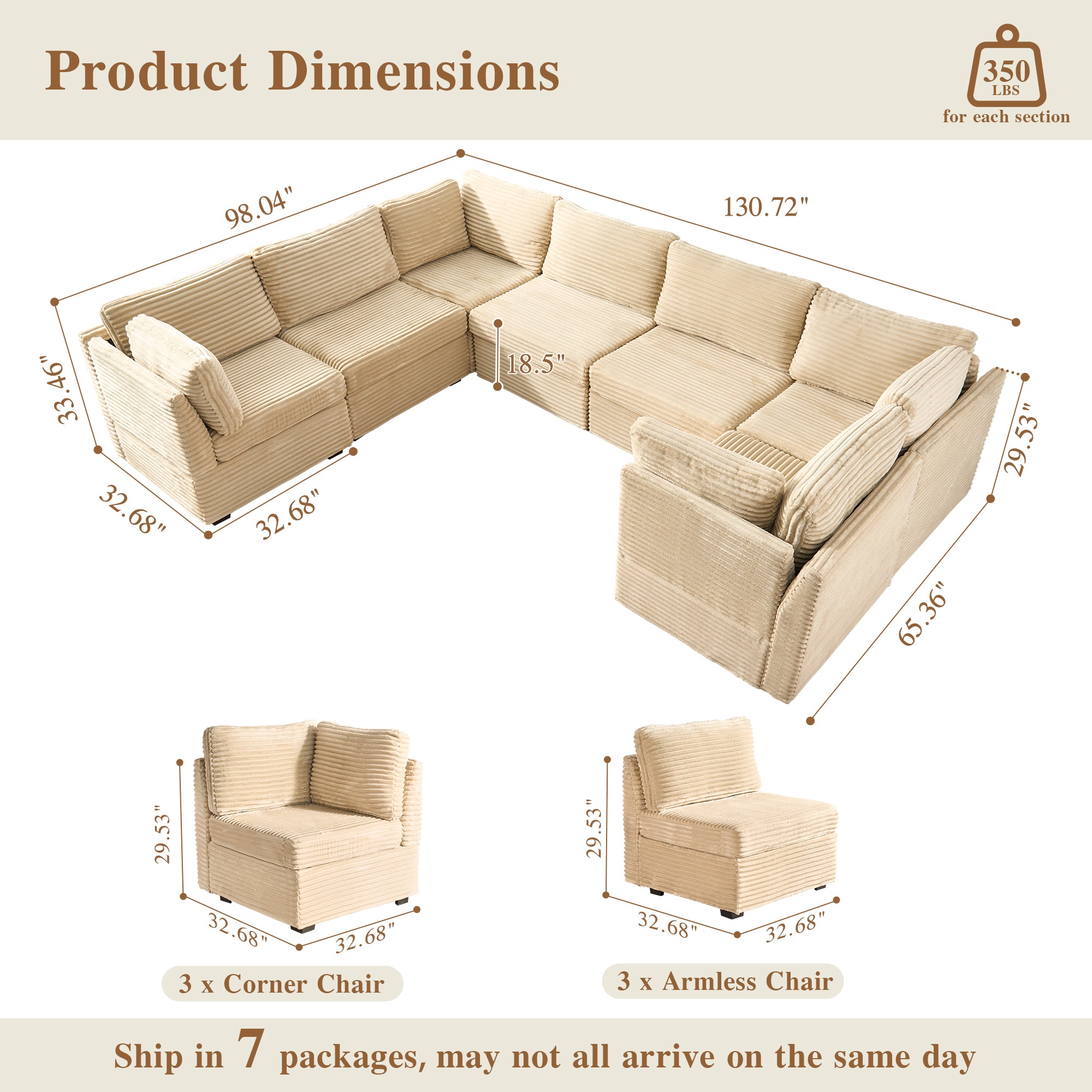 OVIOS Modular Sectional Sofa Couch with Oversized Chaise