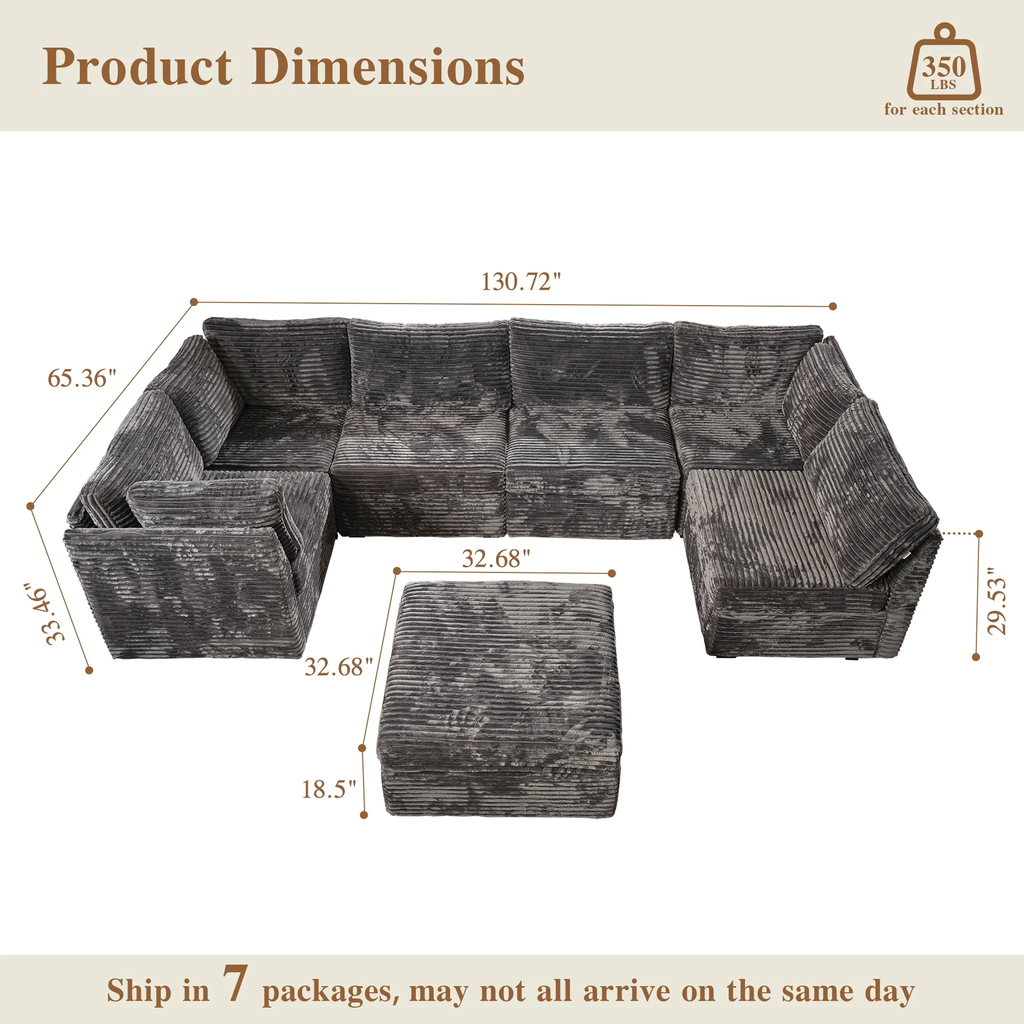 OVIOS Modular Sectional Sofa Couch with Oversized Chaise