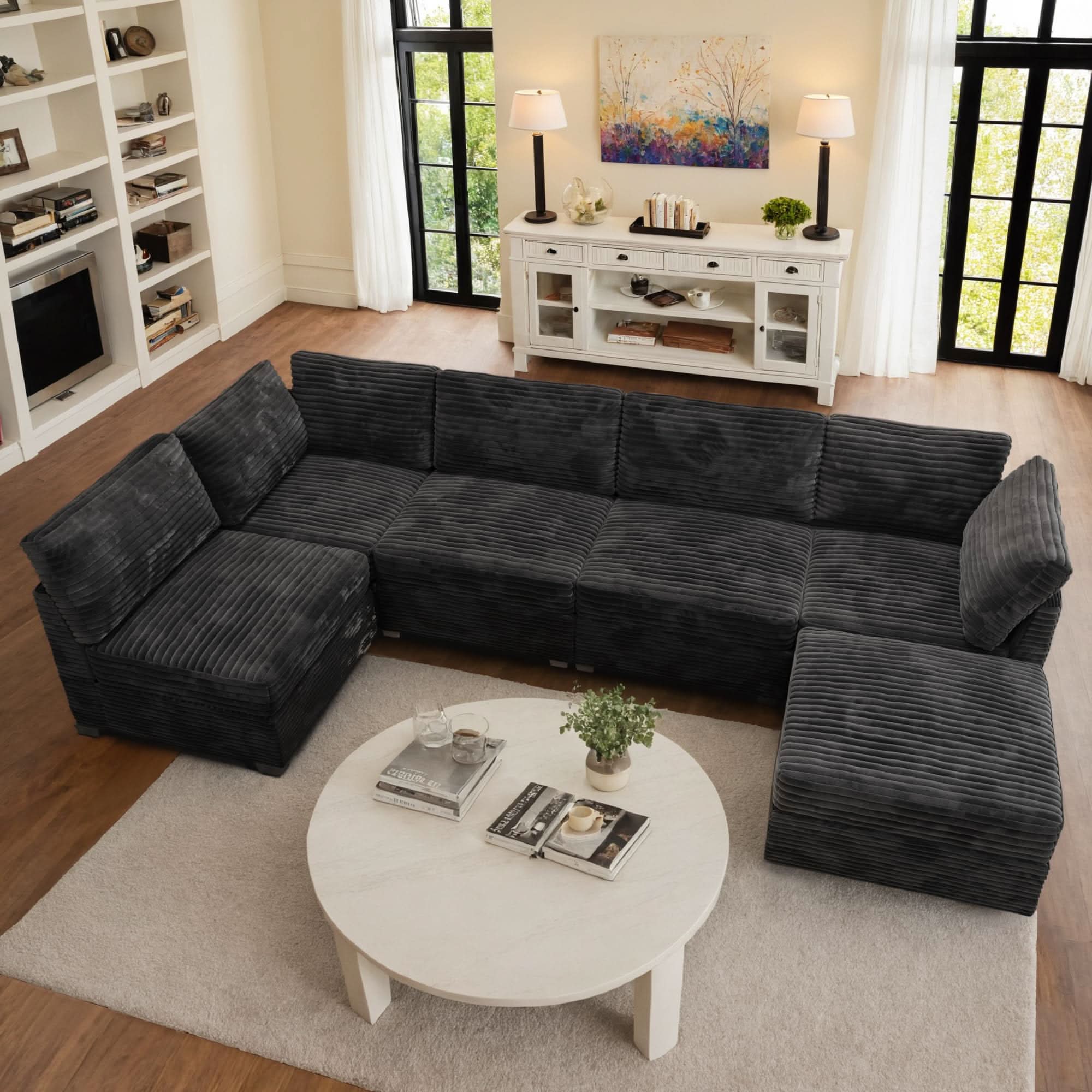 OVIOS 130.7" Modular Sectional Sofa Couch, U-Shaped Minimalist Couches with Sofa Bed Chaise