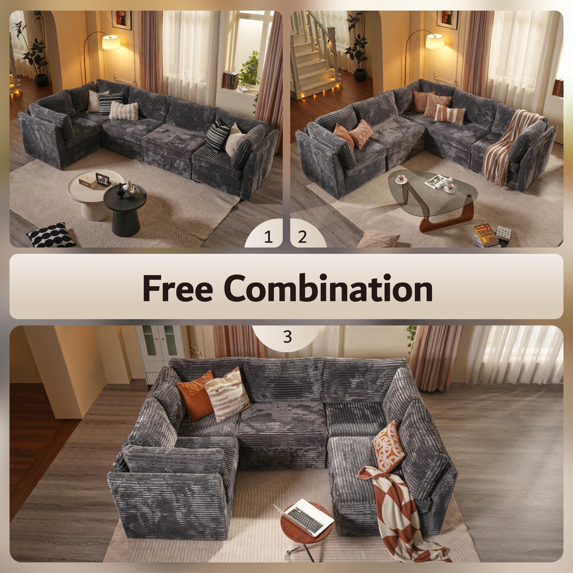 Ovios 130.7" Modular Sectional Sofa Couch, L-Shaped Minimalist Couches with Convertible Chaise