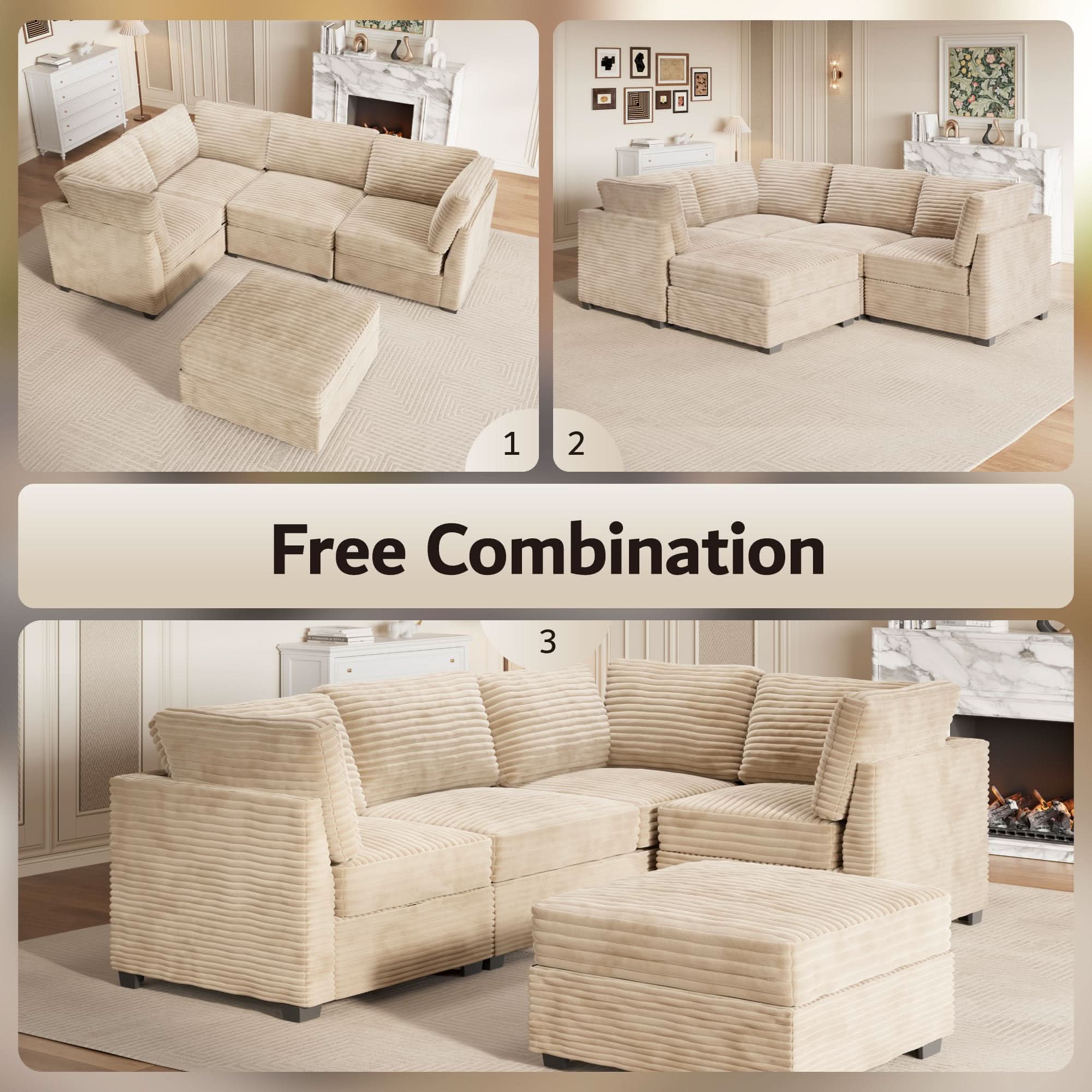 OVIOS 98" Modular Sectional Sofa Couch, L-Shaped Minimalist Couches with Sofa Bed Chaise