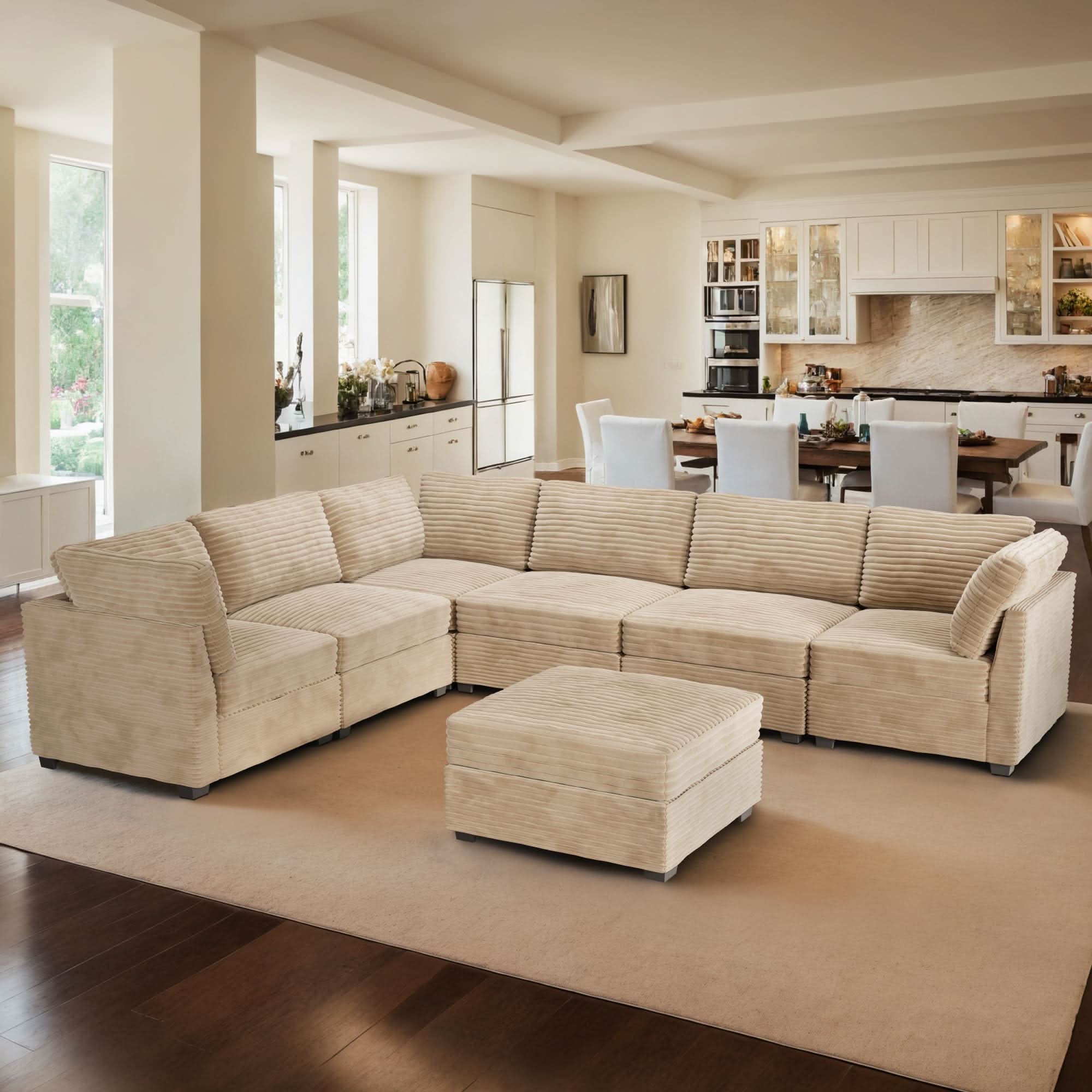 Ovios L-shaped 130.7" Modular Sectional Sofa Couch, Modern Deep Seat Cloud Plush Corduroy Sofas Set for Living Room