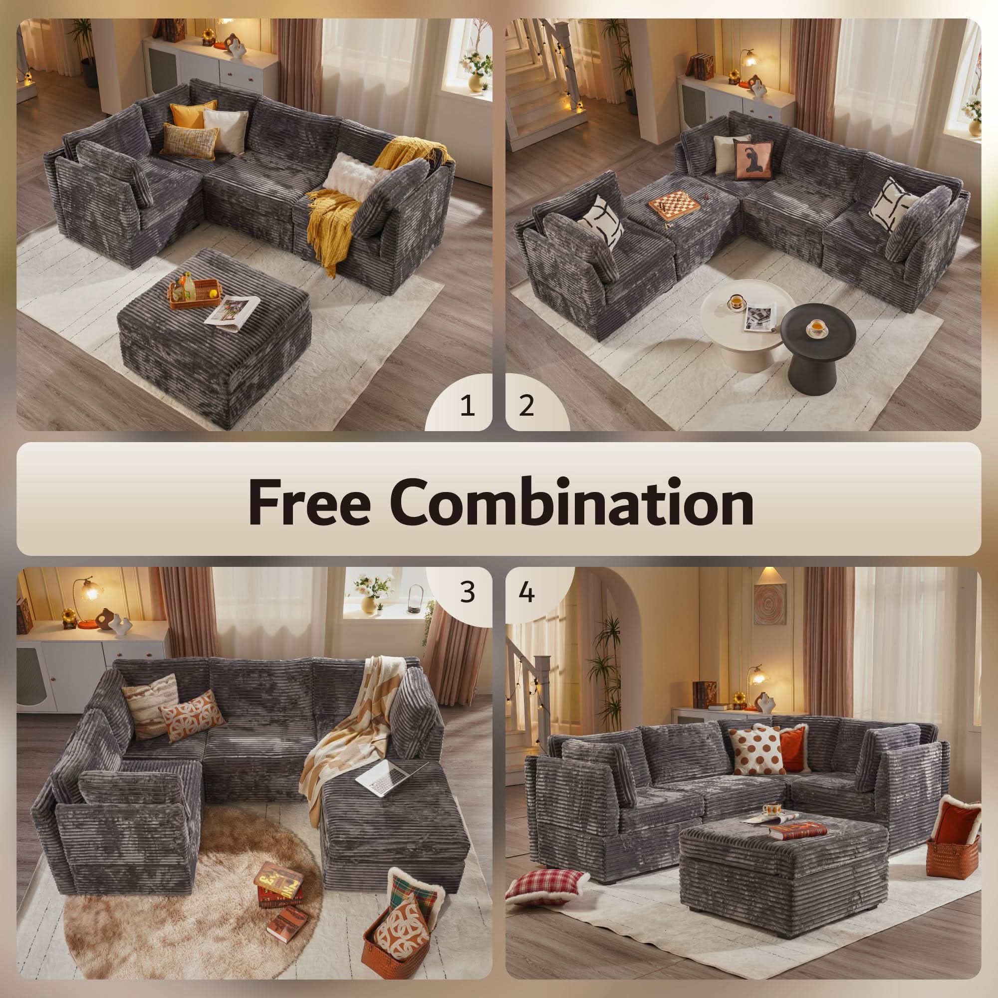 OVIOS 98" Modular Sectional Sofa Couch, L-Shaped Minimalist Couches with Sofa Bed Chaise