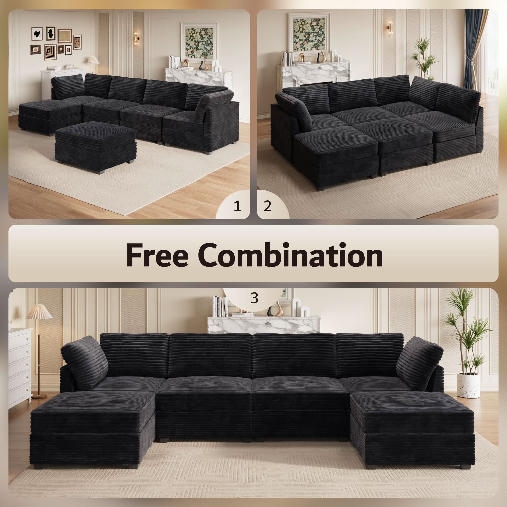 OVIOS 130.7" Modular Sectional Sofa Couch, U-Shaped Minimalist Couches with 2 Ottomans Chaise