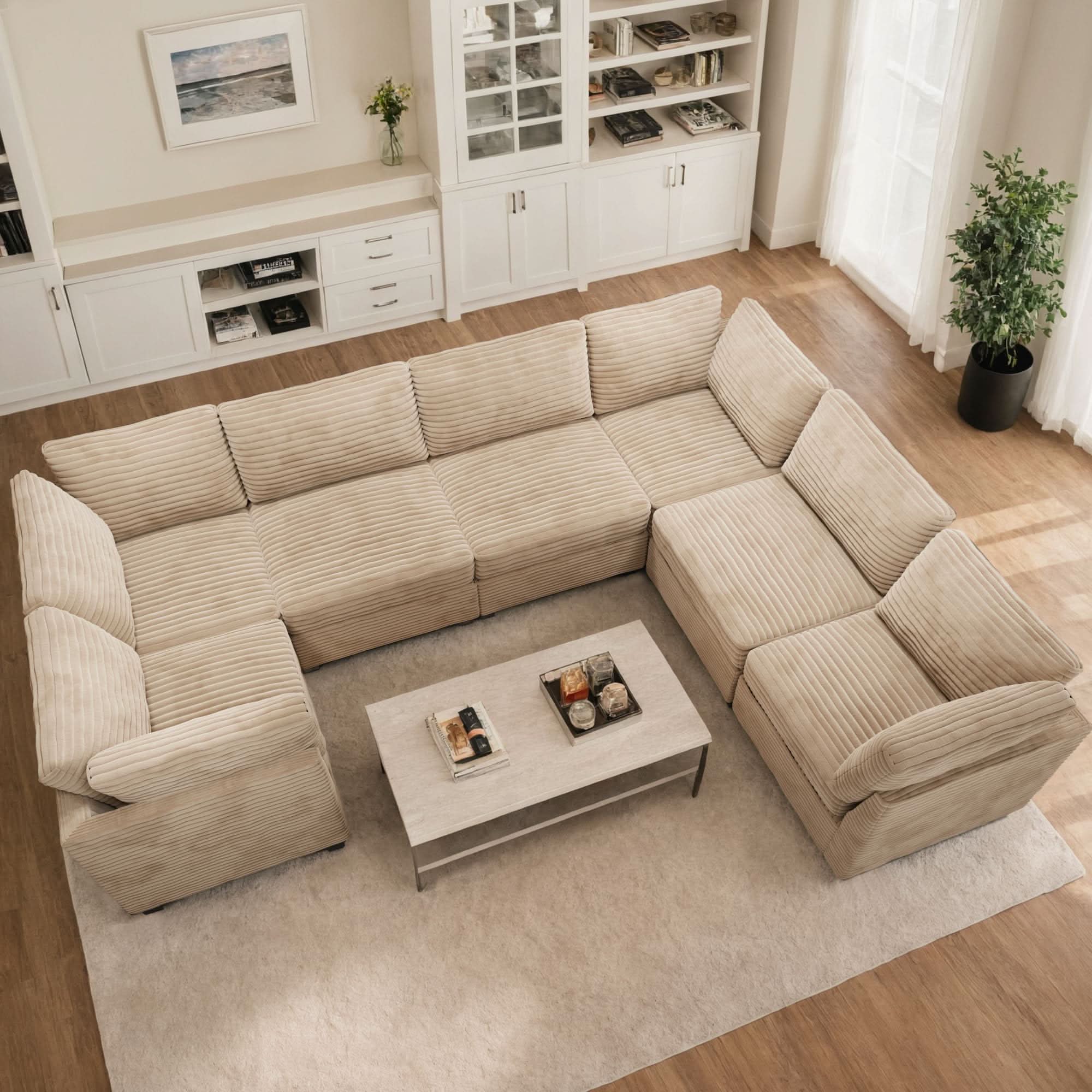 OVIOS 130.7" Modular Sectional Sofa Couch, U-Shaped Minimalist Couches with Oversized Chaise