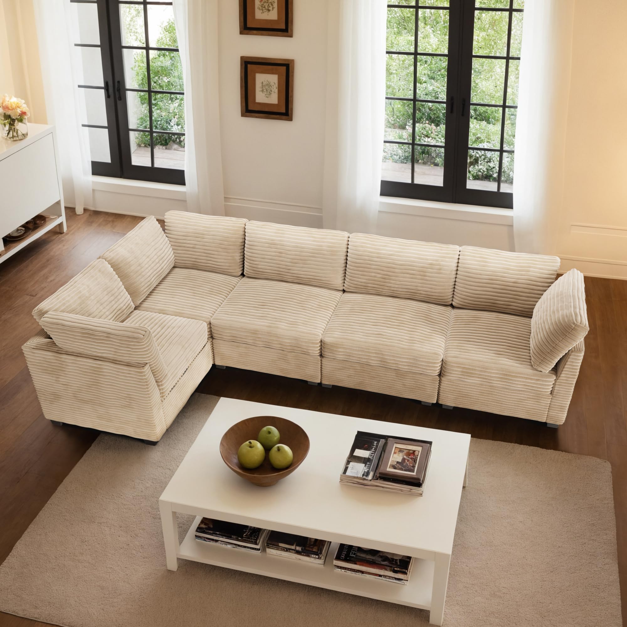 Ovios 130.7" Modular Sectional Sofa Couch, L-Shaped Minimalist Couches with Convertible Chaise
