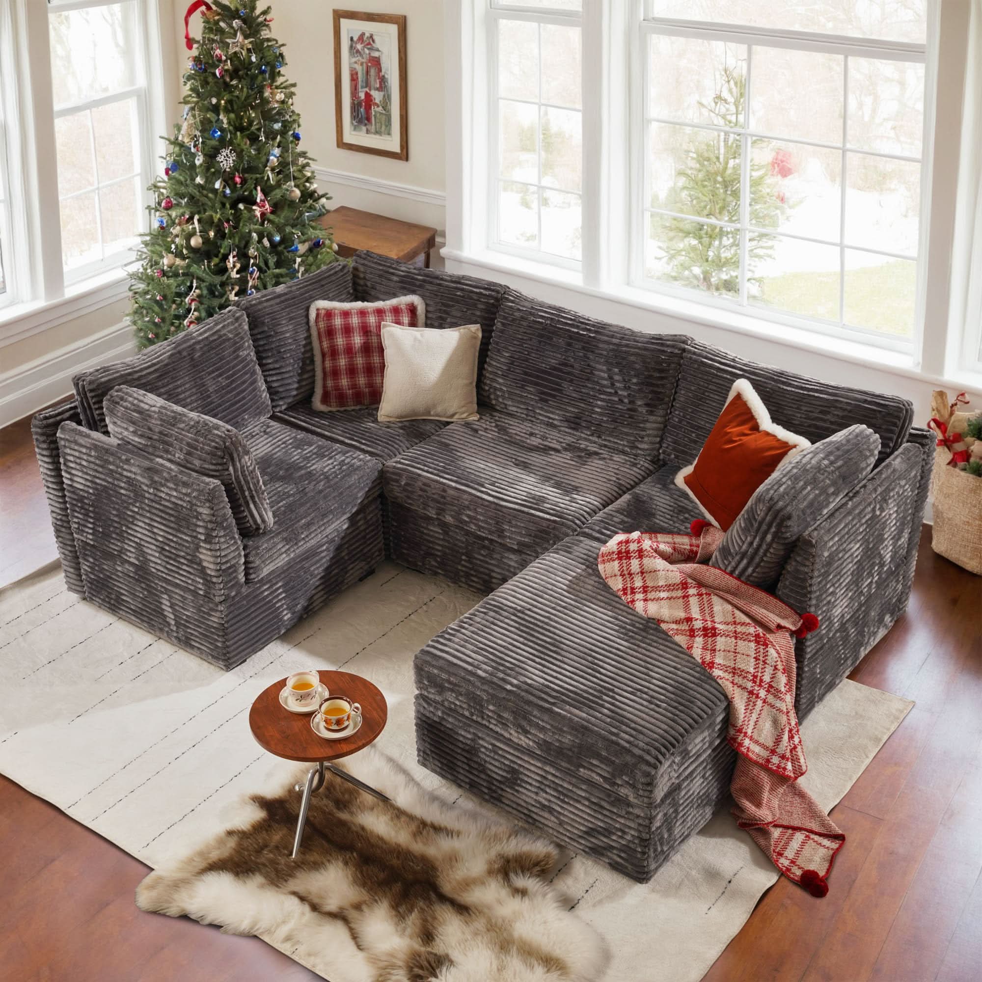 OVIOS 98" Modular Sectional Sofa Couch, L-Shaped Minimalist Couches with Sofa Bed Chaise