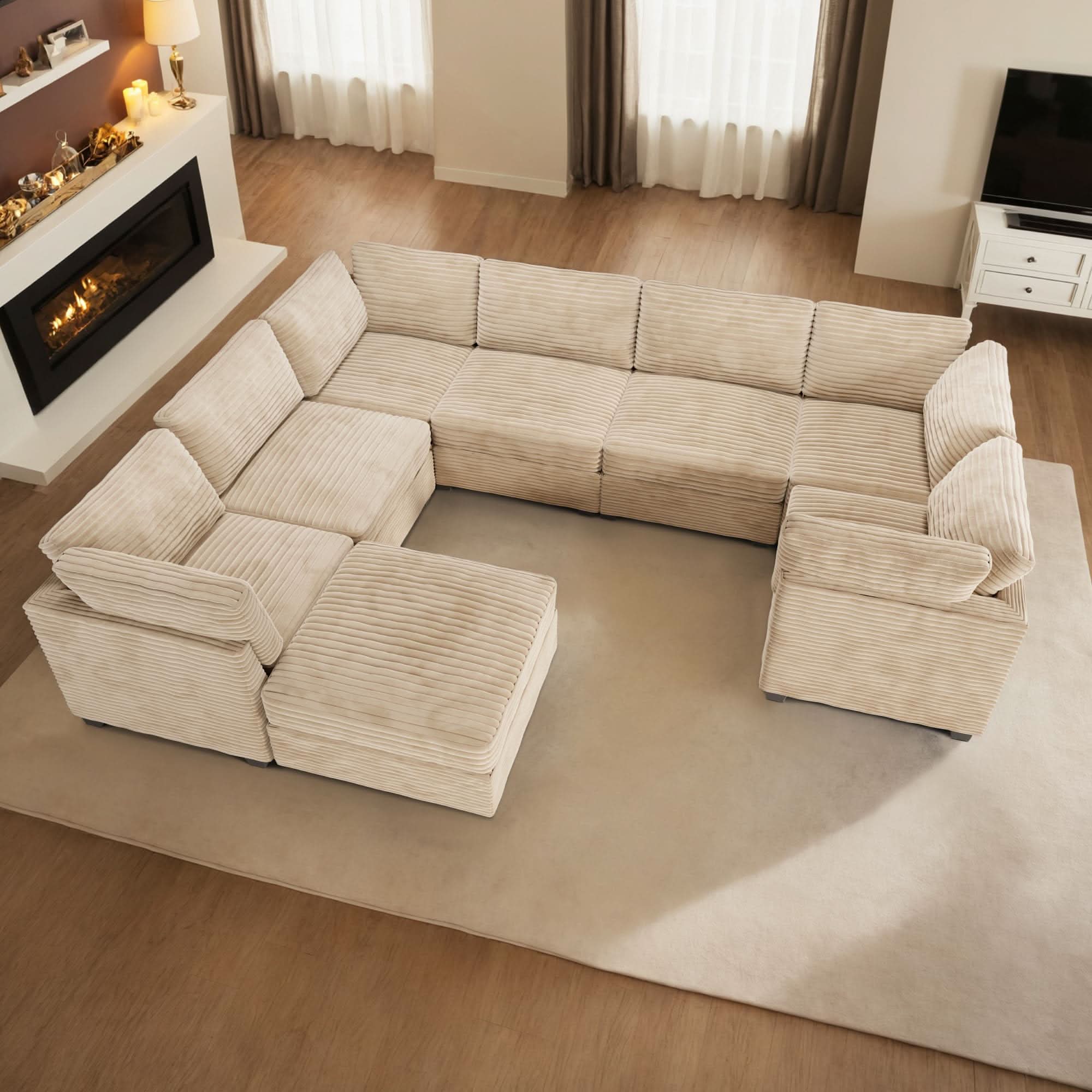 OVIOS 130.7" Modular Sectional Sofa Couch, U-Shaped Minimalist Couches with Sofa Bed Chaise